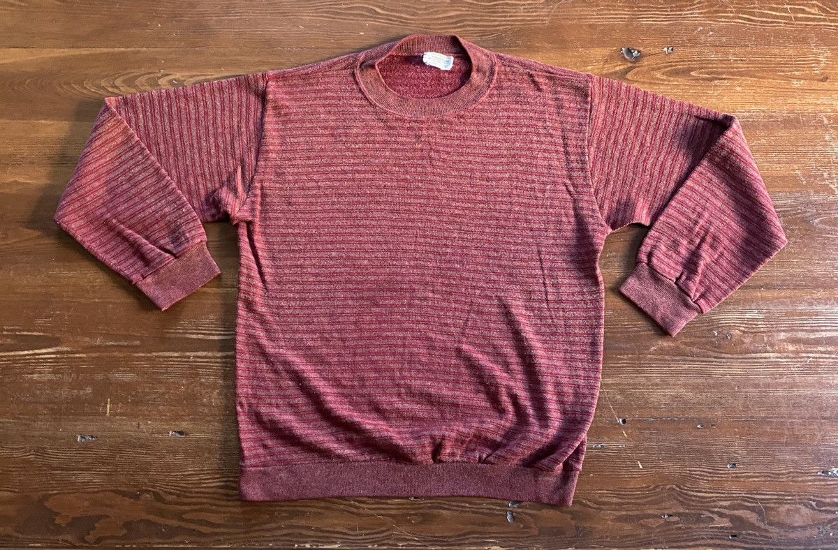 Vintage Vintage 60’s Creslon & Rayon Maroon Striped Knit Sweater Size US M / EU 48-50 / 2 - 2 Thumbnail