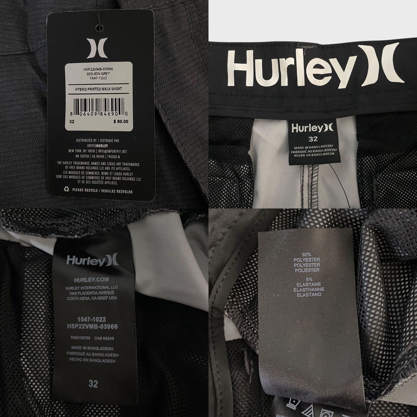 Hurley Hurley Hybrid Printed Walk Short Gray Men's 32 Athletic 4-Way Stretch New Calvin? Size US 32 / EU 48 - 8 Thumbnail