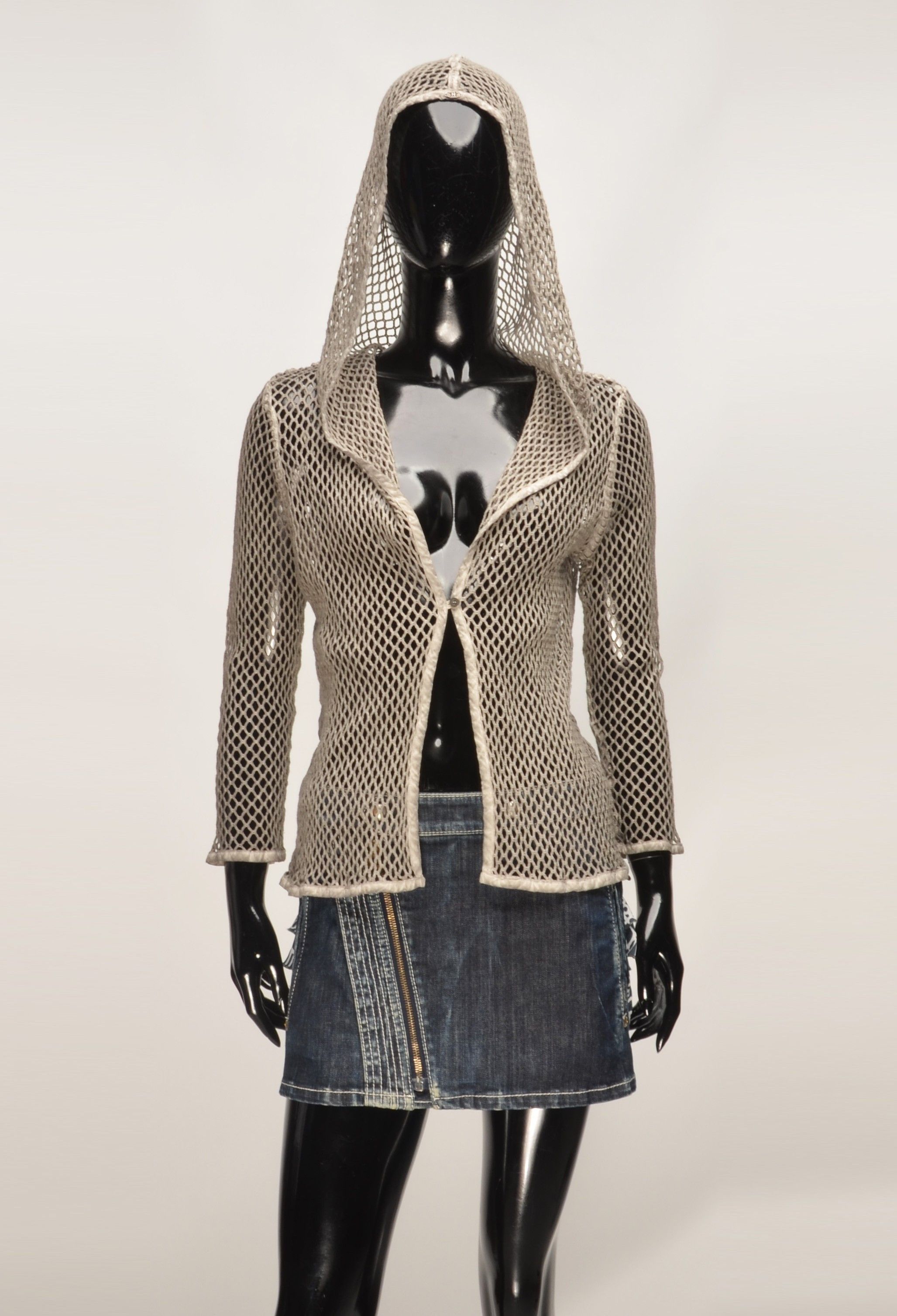 Vintage Vintage Nile Atelier Y2K Grunge Fishnet Knit Hooded Cardigan Size M / US 6-8 / IT 42-44 - 1 Thumbnail