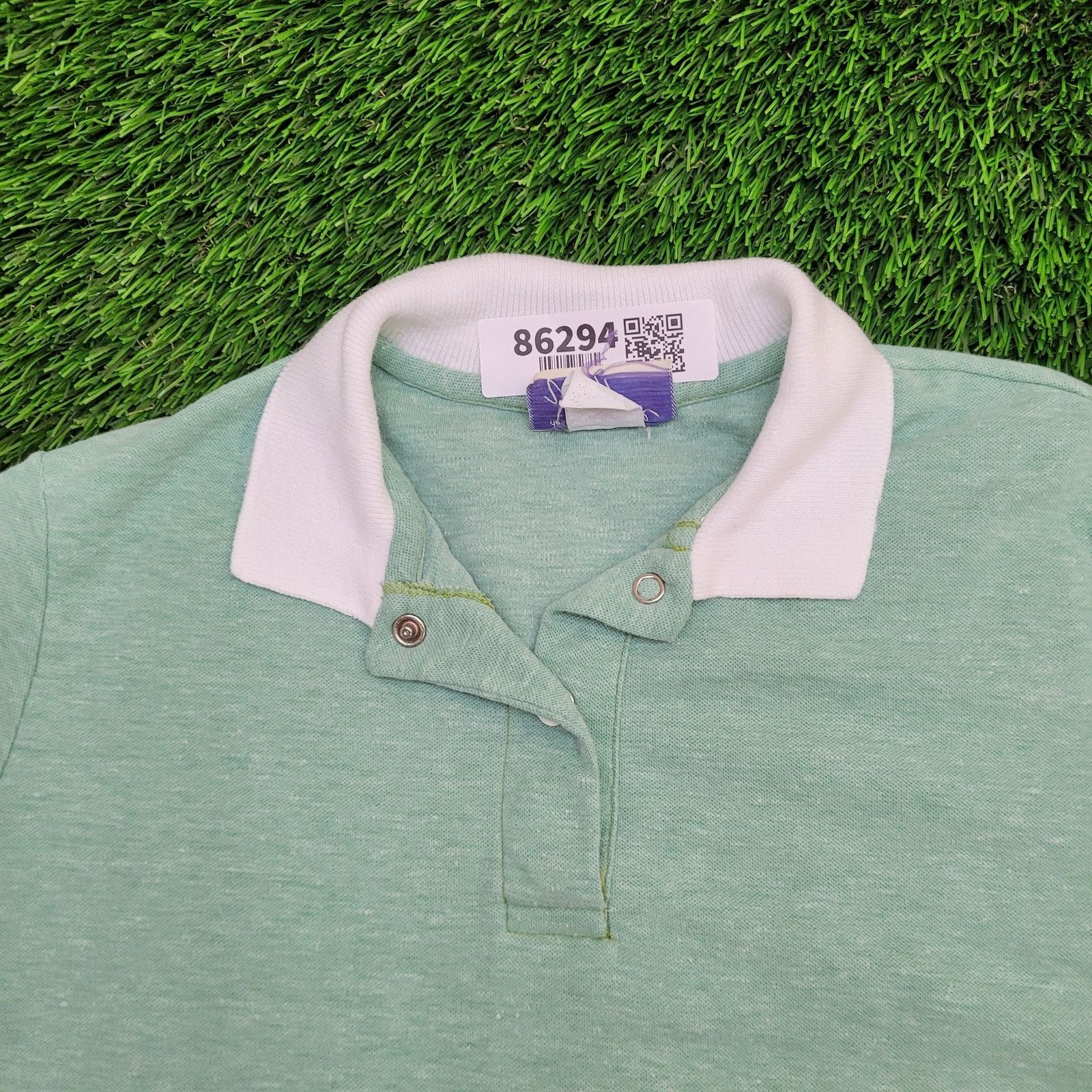 Vintage VTG 80s Maggiore Polo Shirt Womens XS/S Pastel Green White Size XS / US 0-2 / IT 36-38 - 6 Thumbnail