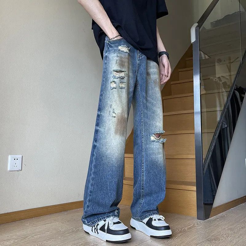 Japanese Brand Retro loose fringed ripped jeans Size US 30 / EU 46 - 2 Thumbnail