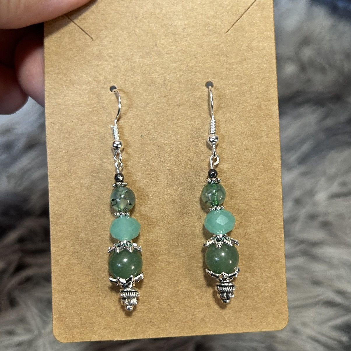 Handmade Handcrafted genuine green chalcedony dragon vein earrings Size ONE SIZE - 2 Thumbnail