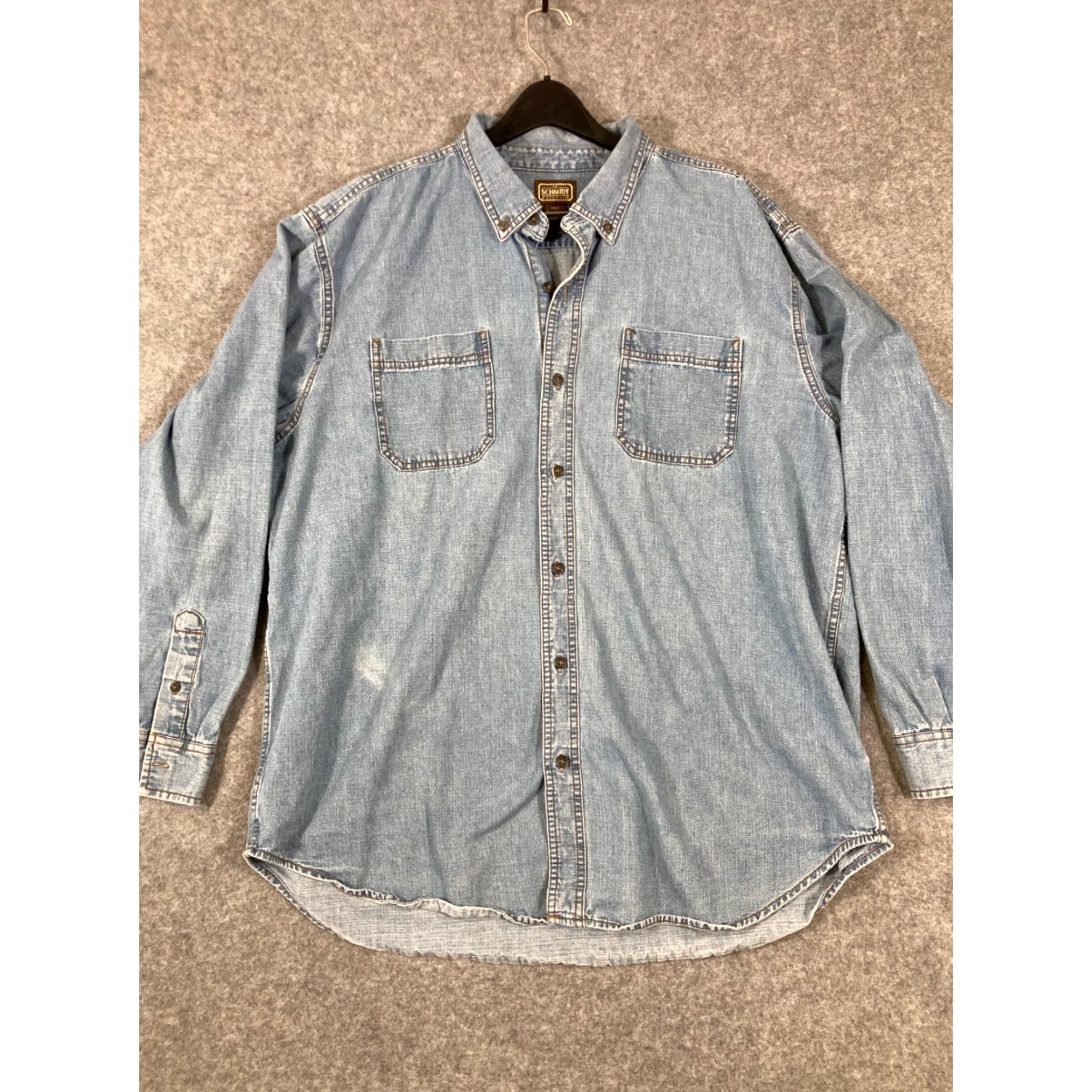 Denime C.E. Schmidt Workwear Button Down Shirt Mens 2XLT Blue Denim Long Sleeve Pockets Size US XXL / EU 58 / 5 - 3 Thumbnail