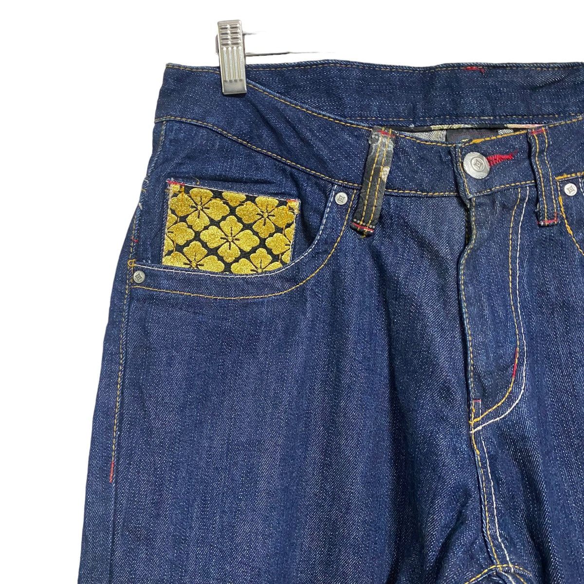 Karakuri Tamashii GUMU Denim Embroidery Multi Pocket Japan Motif Jeans Size US 34 / EU 50 - 6 Thumbnail