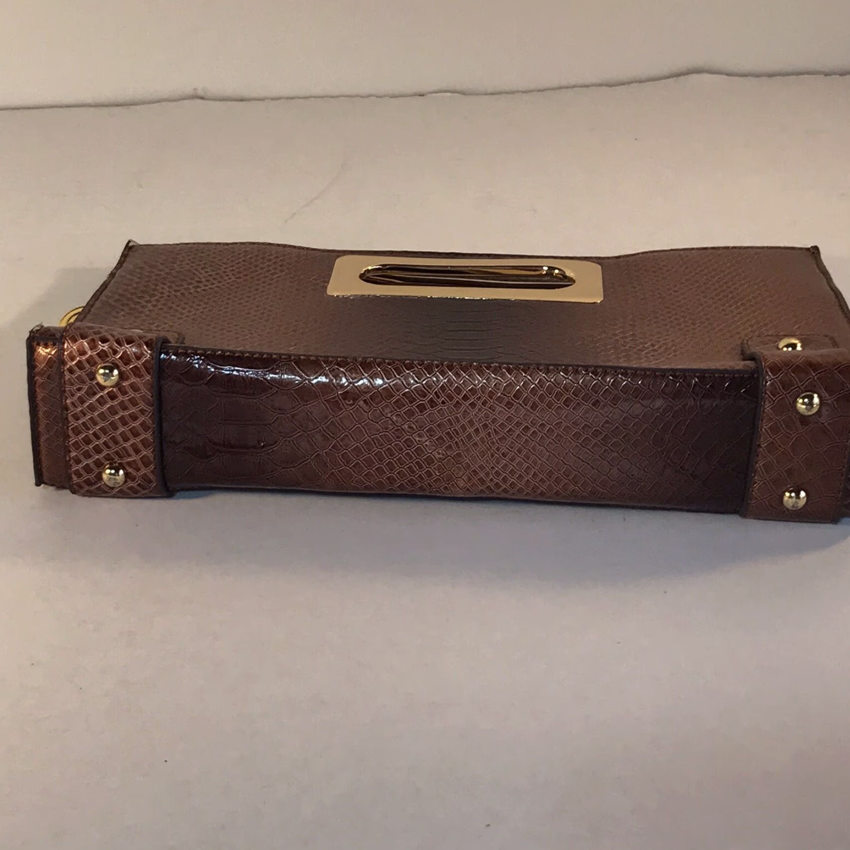 Crocs VINTAGE Big Buddha Brown Crocodile Embossed Leather Clutch Bag Women's Medium Party Casual Workwear Size ONE SIZE - 5 Thumbnail