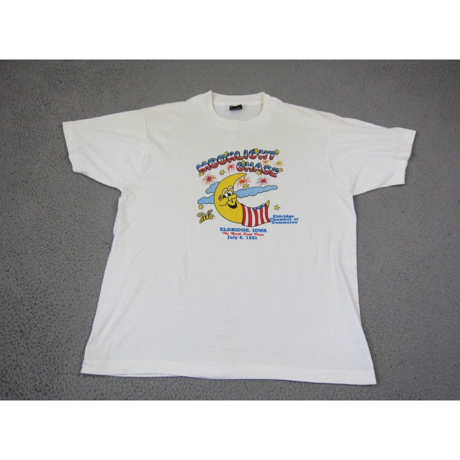 Vintage VINTAGE Screen Stars Shirt Mens XL White USA 90s Moonlight Chase Iowa Size US XL / EU 56 / 4 - 2 Thumbnail