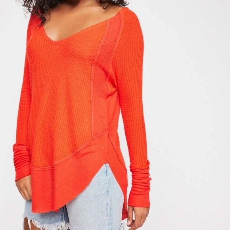 Free People Free People Catalina Orange Waffle Knit Thermal Tunic XS Size XS / US 0-2 / IT 36-38 - 1 Thumbnail