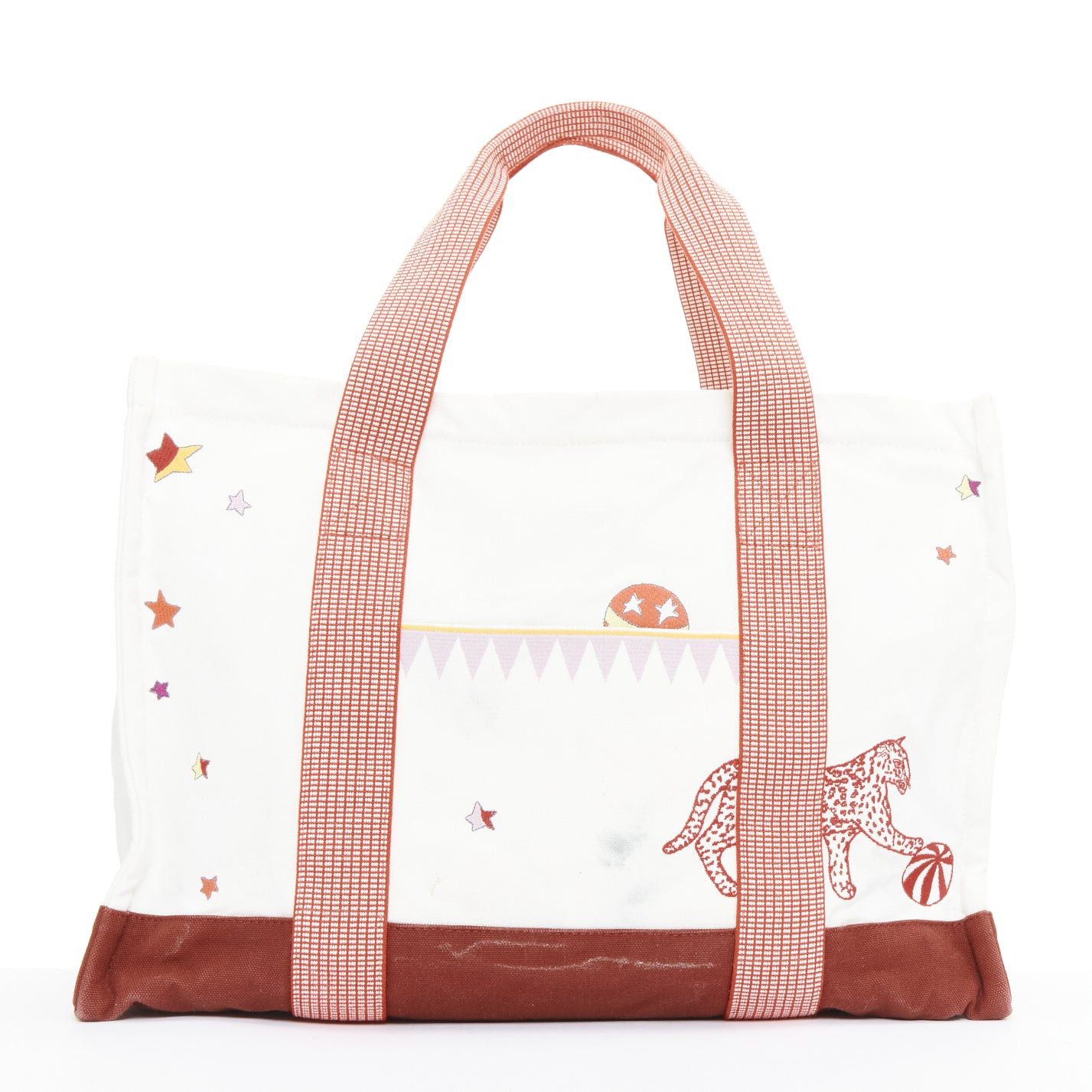 Hermes HERMES Circus Nappy Bag red white embroidered cotton canvas tote bag towel set Size ONE SIZE - 1 Thumbnail