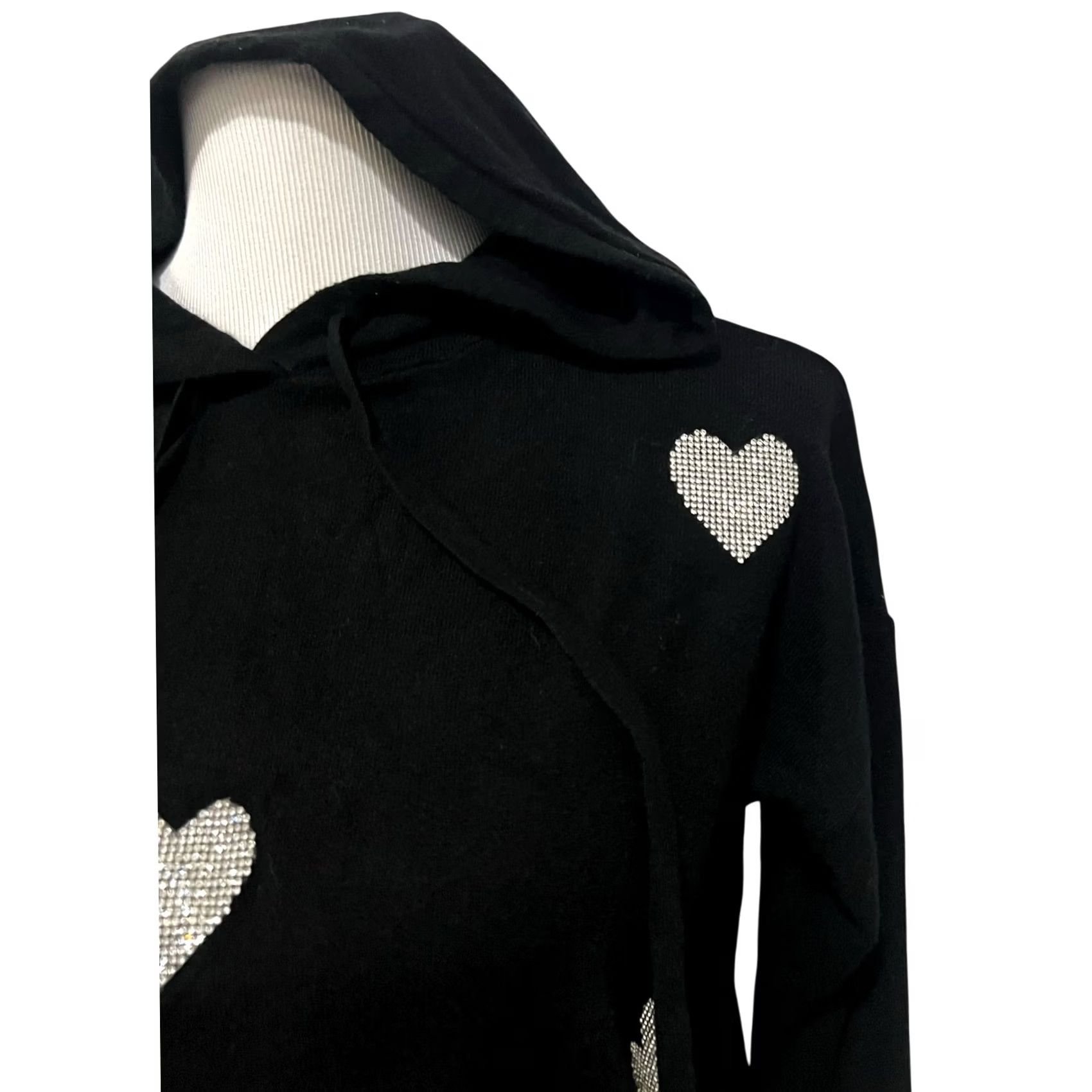 Vintage Aaeda Women’s Sweater Hooded Hoodie Rhinestone Hearts Bling Black Size S Pullover Womens Size S / US 4 / IT 40 - 6 Thumbnail