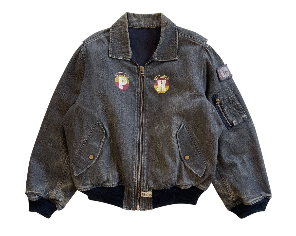 Pink House 1980s Washed Black Denim Bomber Jacket Size US XL / EU 56 / 4 - 3 Thumbnail