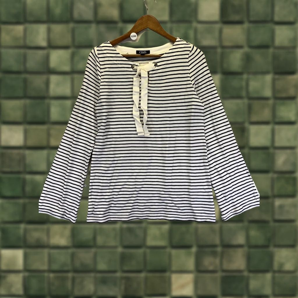 Chaps Chaps Bell Sleeve Tie Collar Woven Black/White Womens Top Small NWT-8286 Size S / US 4 / IT 40 - 1 Thumbnail