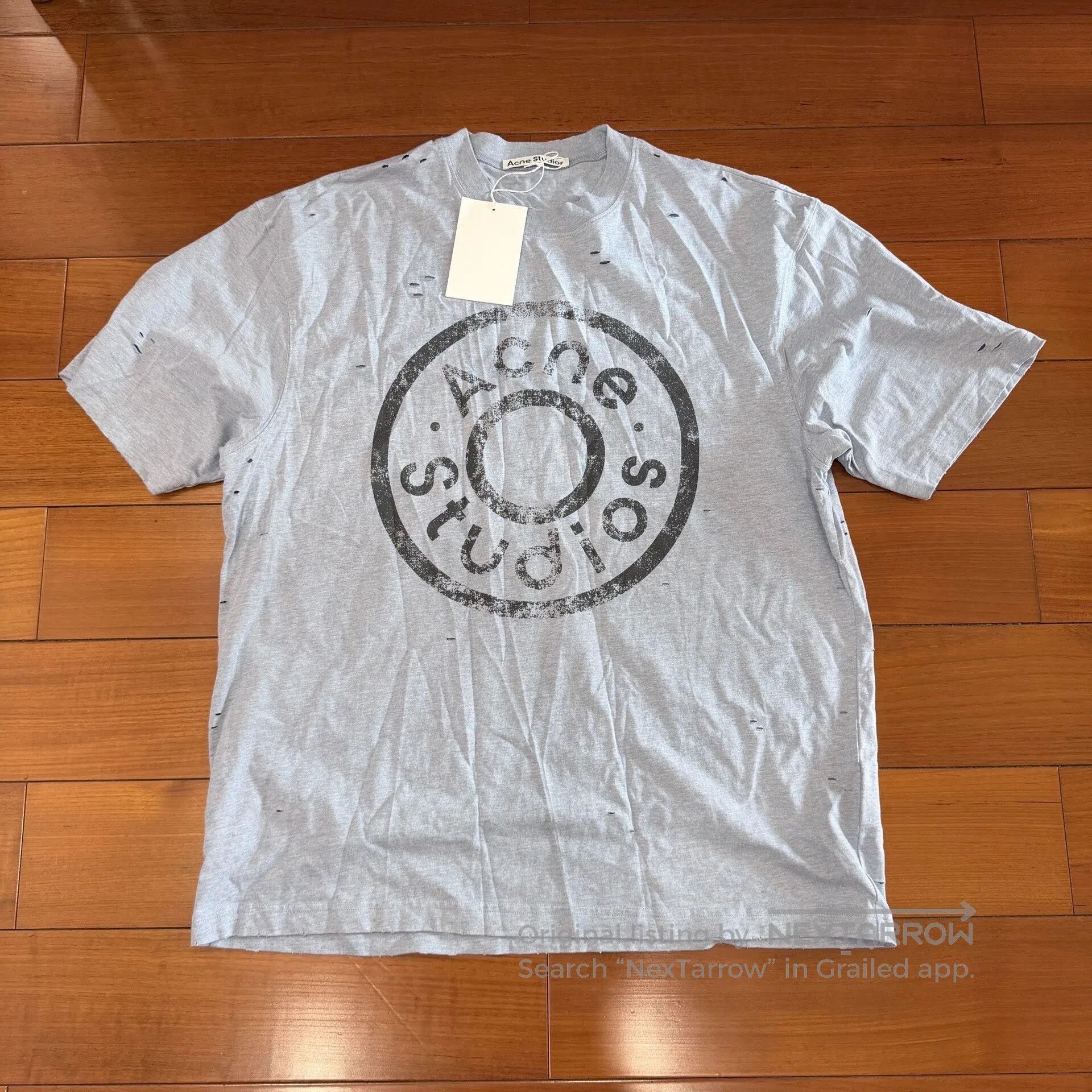 Acne Studios Acne Studio Light Blue Distressed Ripped Tee. Size US L / EU 52-54 / 3 - 1 Thumbnail
