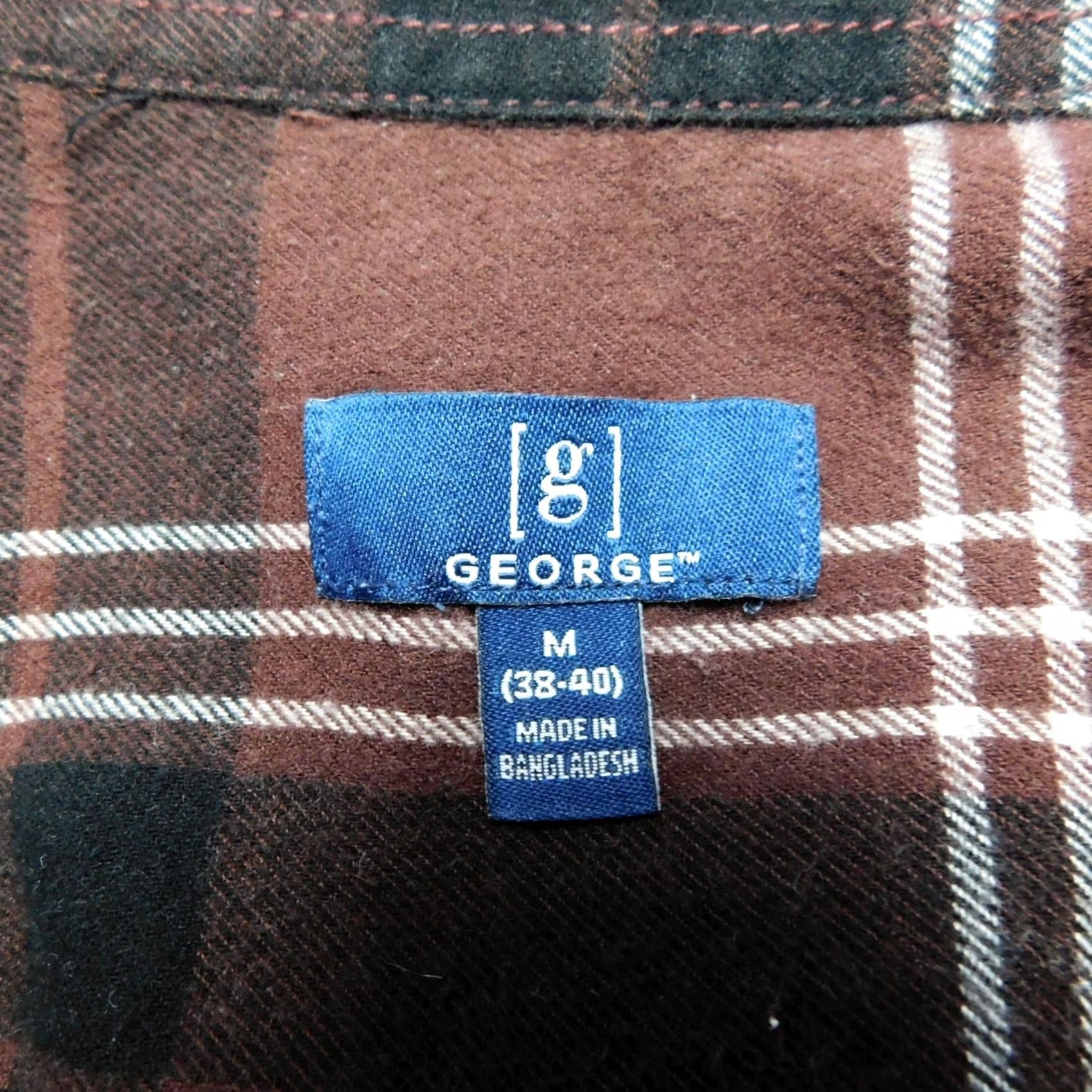 George George Men's Button-Up Flannel Shirt Brown Plaid Long Sleeve 38-40 Medium Size US L / EU 52-54 / 3 - 5 Thumbnail