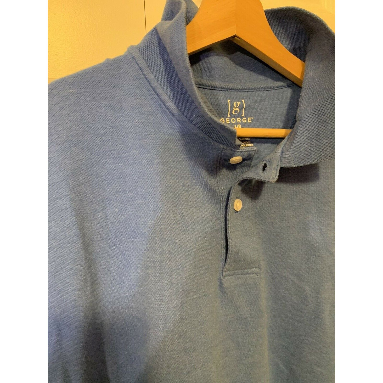 George George Men's Sz L 42-44 Short Sleeve Polo Blue Cotton Blend Size US L / EU 52-54 / 3 - 4 Thumbnail