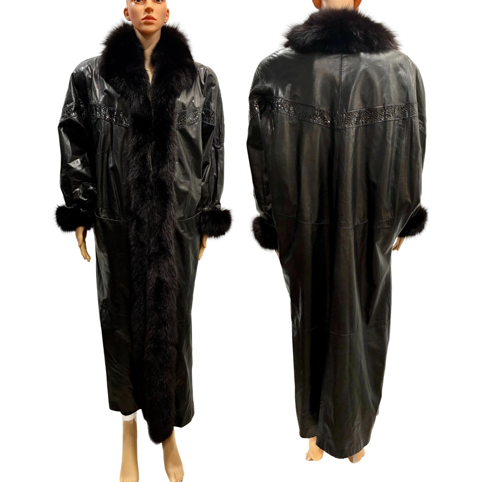 Genuine Leather 80s Leather & Fox Fur Full Length Coat w Genuine Snakeskin Size ONE SIZE - 4 Thumbnail