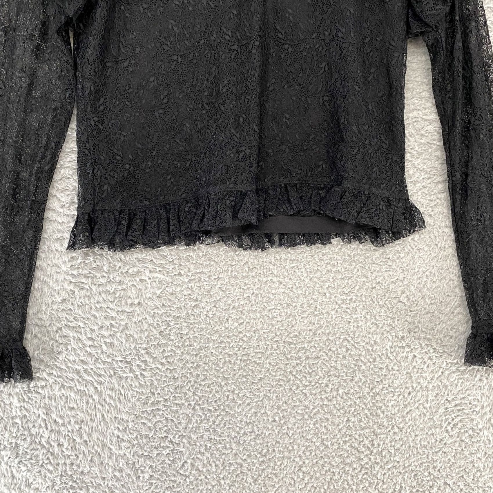 Vintage Audrey Parks Blouse Womens Small Lace Goth Victorian Y2K Floral Crew Neck Long Sleeve Ruffle Button Sheer Back Lined Black Size S / US 4 / IT 40 - 3 Thumbnail