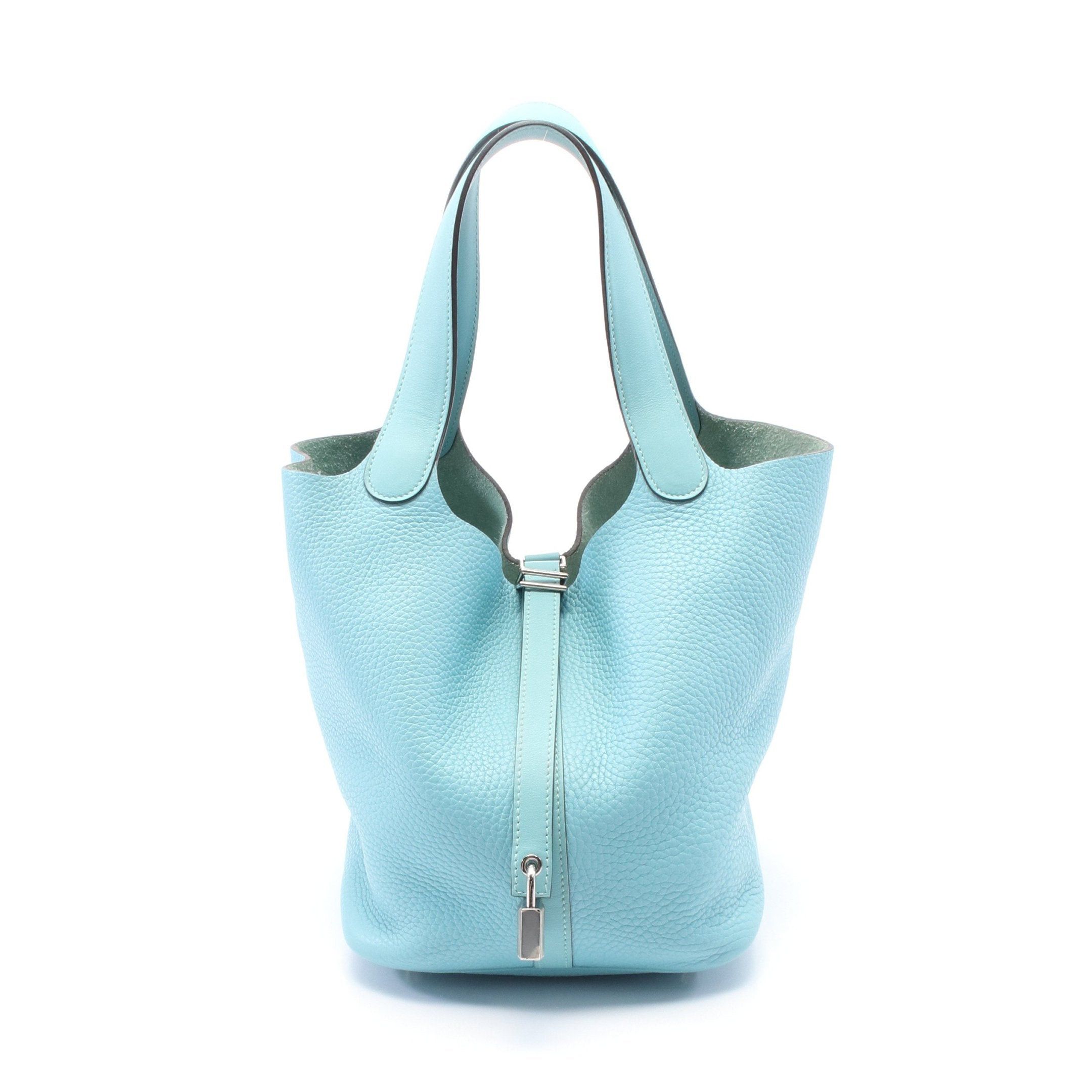 Hermes Hermes Picotan Lock Touch Mm Blue Atoll Handbag Clemence Leather Veau Swift Turquoise Silver Hardware T Stamp Size ONE SIZE - 1 Thumbnail