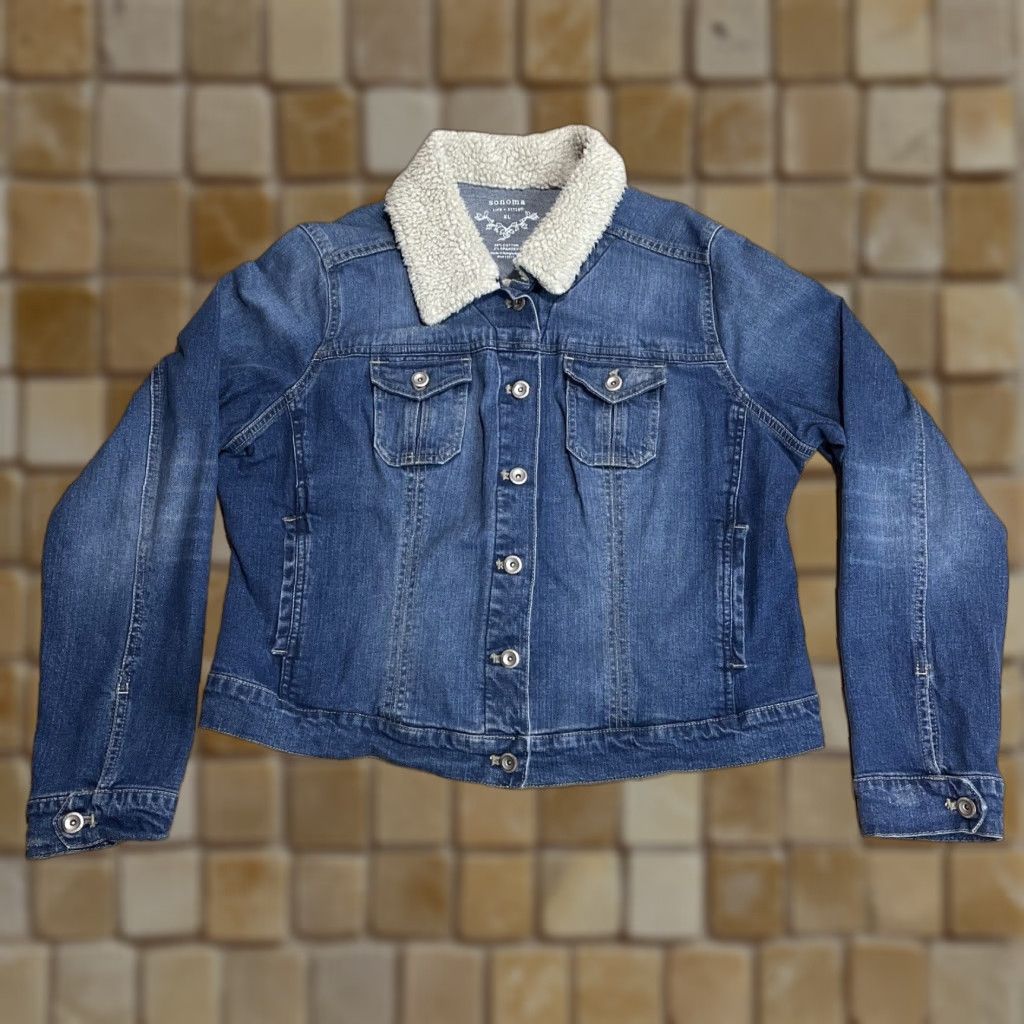 Denime VINTAGE Sonoma Women's Denim Trucker Jacket XL Blue Casual Classic 80s Size 40" / US 18 - 1 Thumbnail
