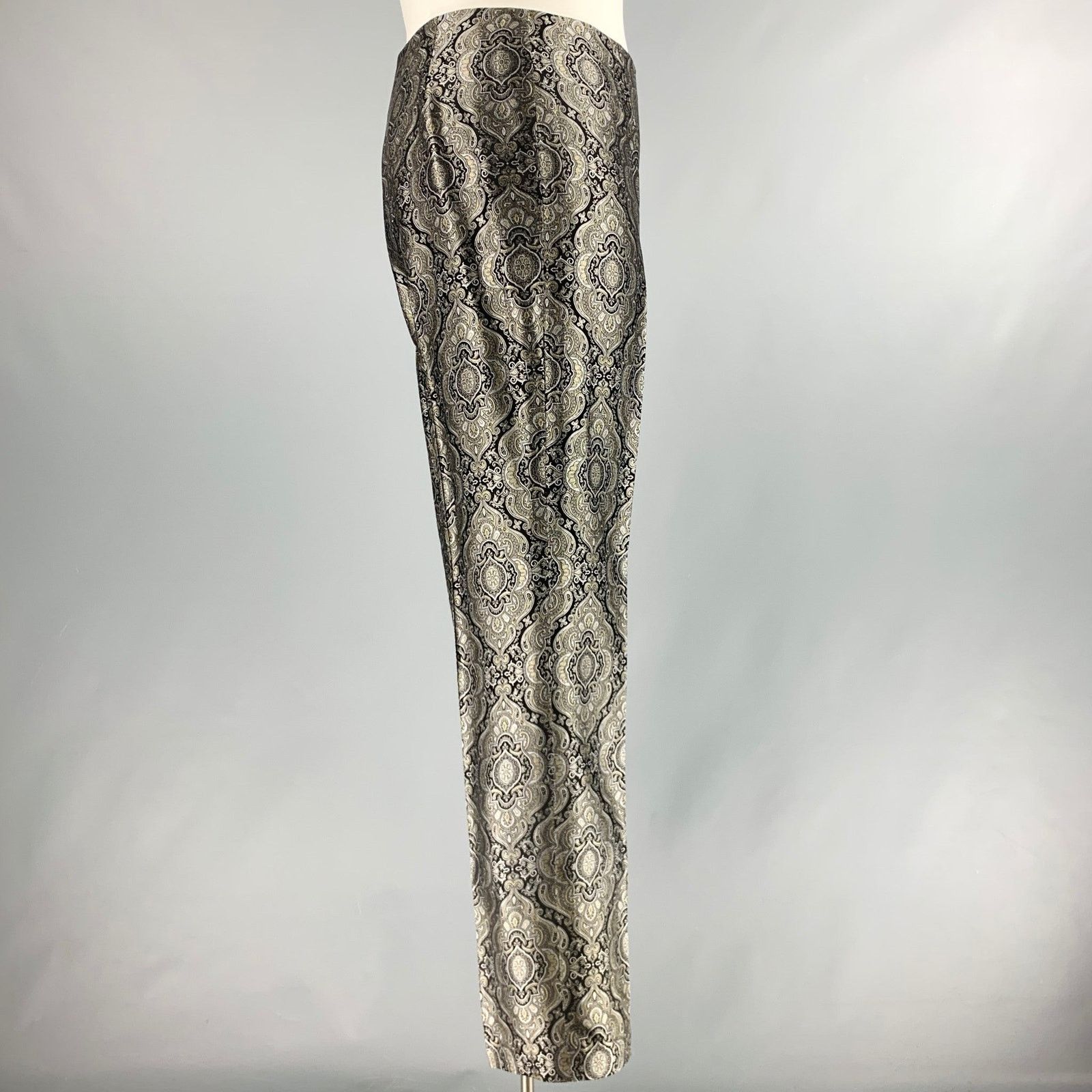 Other Size 10 Black Grey Acetate Paisley Straight Dress Pants Size 32" / US 10 / IT 46 - 2 Thumbnail