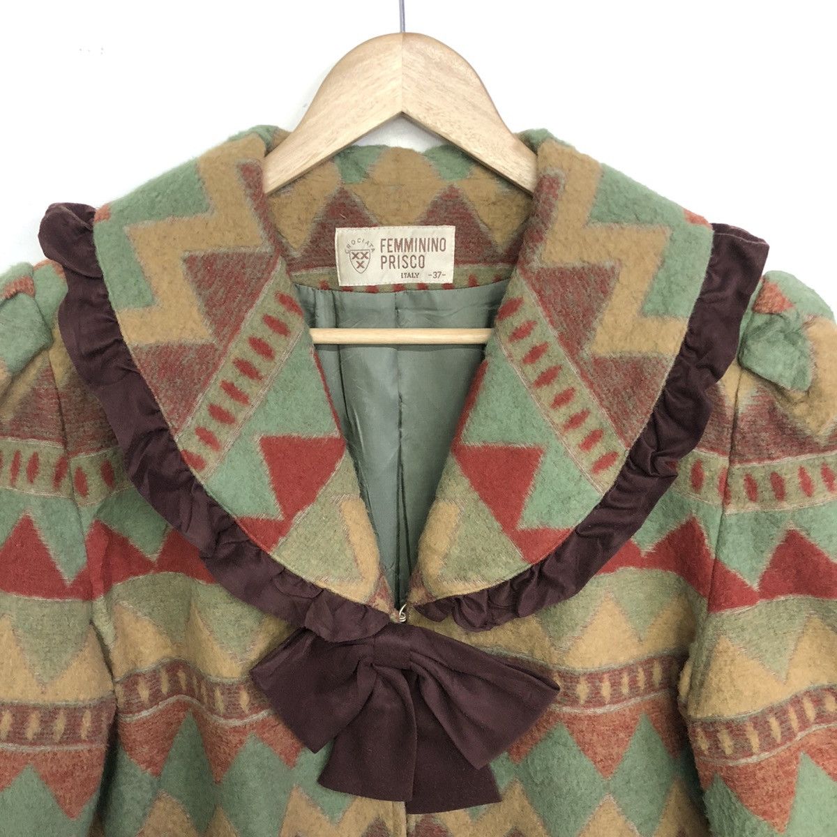 Japanese Brand Femminino Prisco Motive Stripe Design Wool Outer Jacket Size XS / US 0-2 / IT 36-38 - 5 Thumbnail