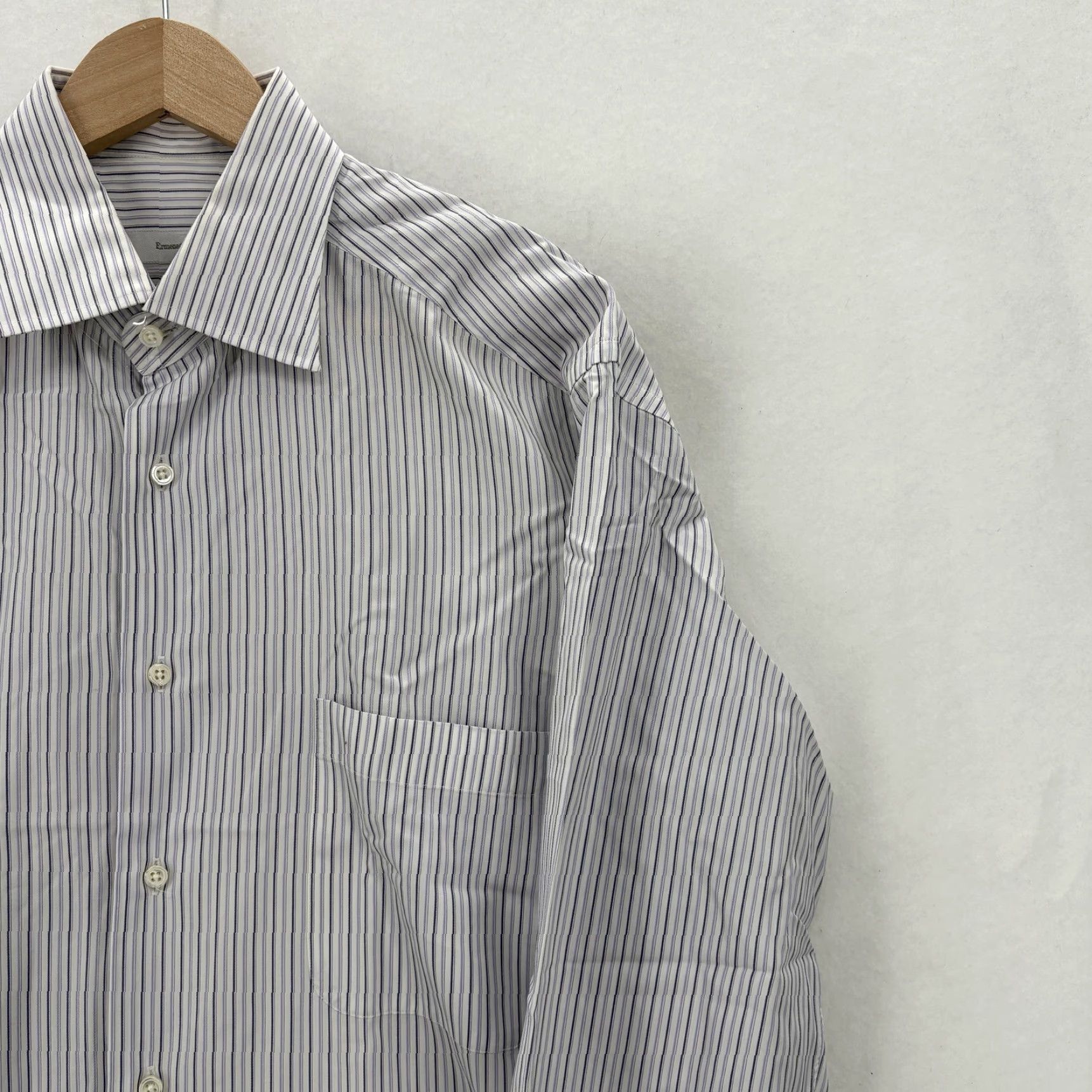 Ermenegildo Zegna VINTAGE Ermenegildo Zegna Dress Shirt Mens 16 White Striped Spread Collar Long Sleeve Size 42R - 2 Thumbnail