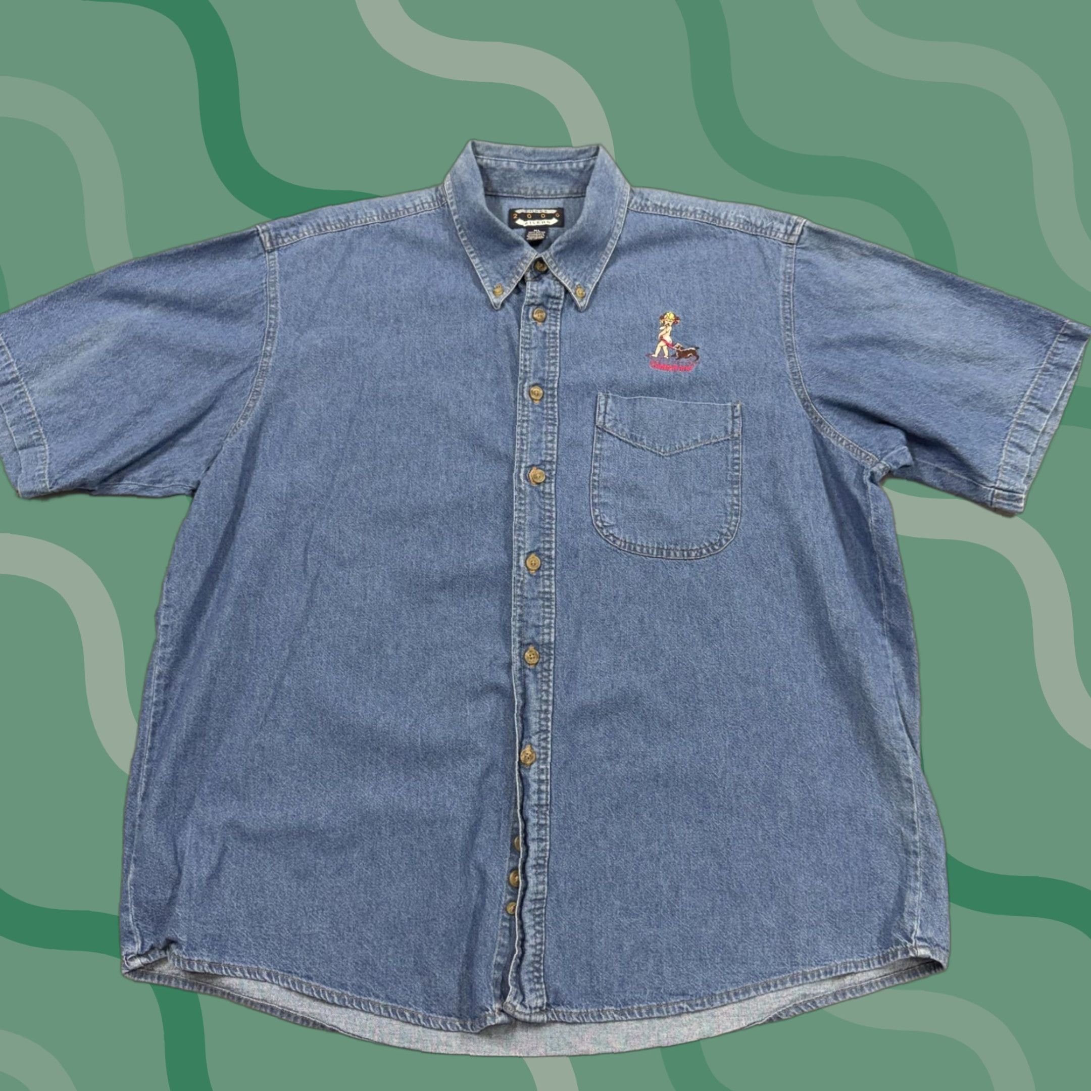 Vintage Three Rivers Shirt Mens XL Blue Denim Coppertone Embroidered Button Short Sleeve Size US XL / EU 56 / 4 - 1 Thumbnail