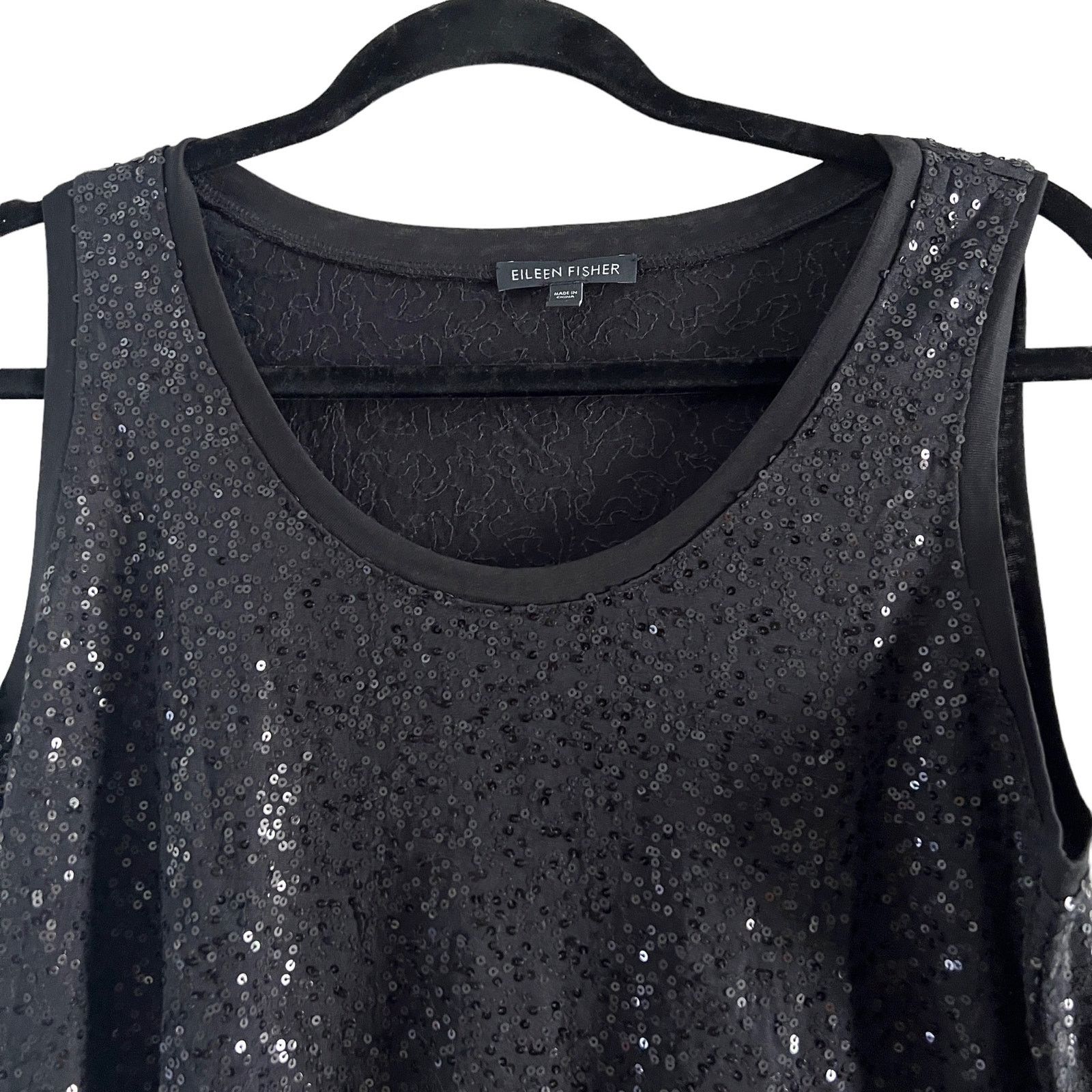 Eileen Fisher Eileen Fisher Black Sequin Asymmetric Silk Tank Top XS Size XS / US 0-2 / IT 36-38 - 5 Thumbnail