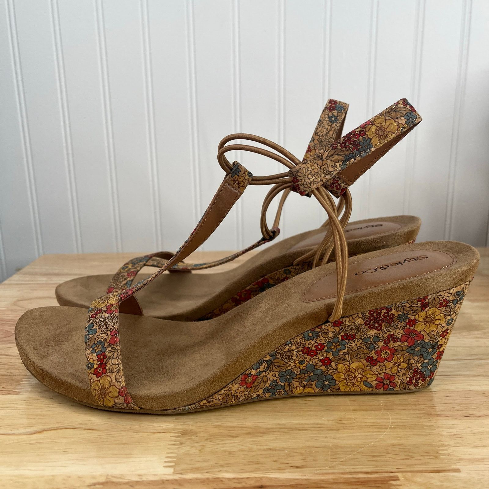 Other Style & Company Beige Floral T-Strap Wedge Slip On Slingback Size US 11 / IT 41 - 6 Thumbnail