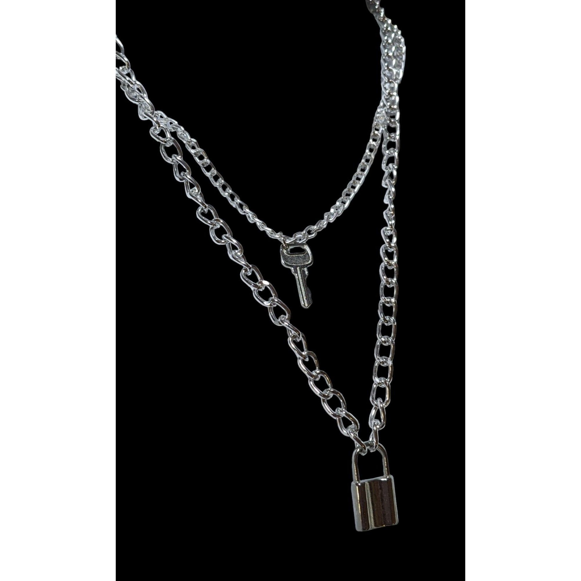 Other Multilayer Silver Padlock And Key Necklace Size ONE SIZE - 3 Thumbnail