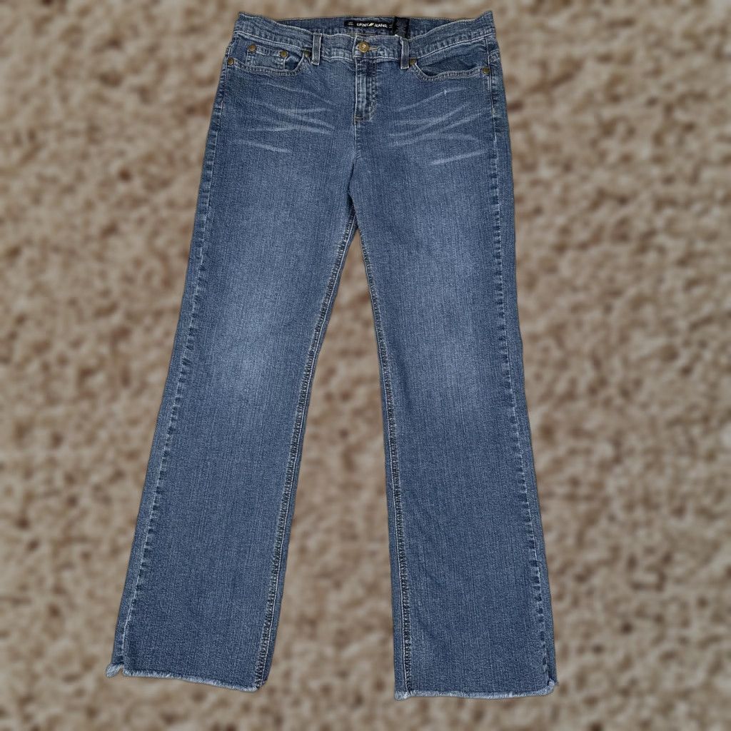 DKNY VINTAGE DKNY Jeans Straight Jeans Womens 12 Blue Mid Rise Distressed Denim 32x30 Raw Hem Size 34" / US 12 / IT 48 - 1 Thumbnail