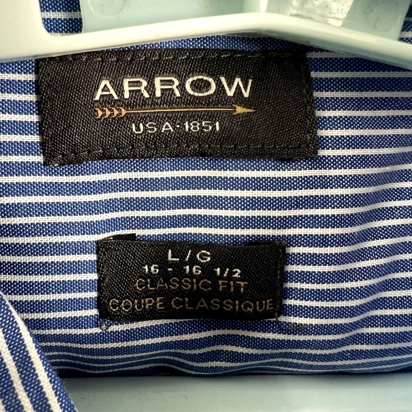 Arrow Arrow Striped Classic Fit Button-Down Shirt Mens Size 16.5 Blue Long Sleeve NWT Size US XL / EU 56 / 4 - 6 Thumbnail