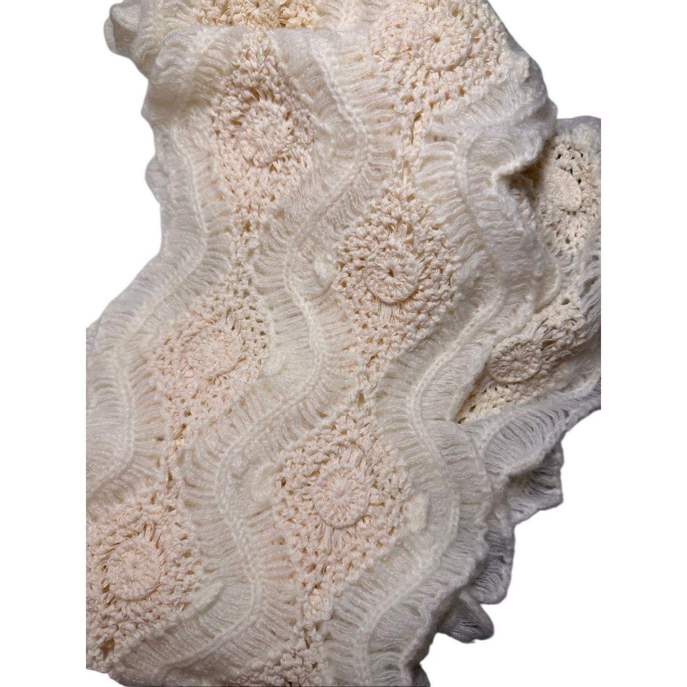 Zara NWT Zara Limited Edition Crochet Knit Scarf Ecru – 96” Long Size ONE SIZE - 4 Thumbnail