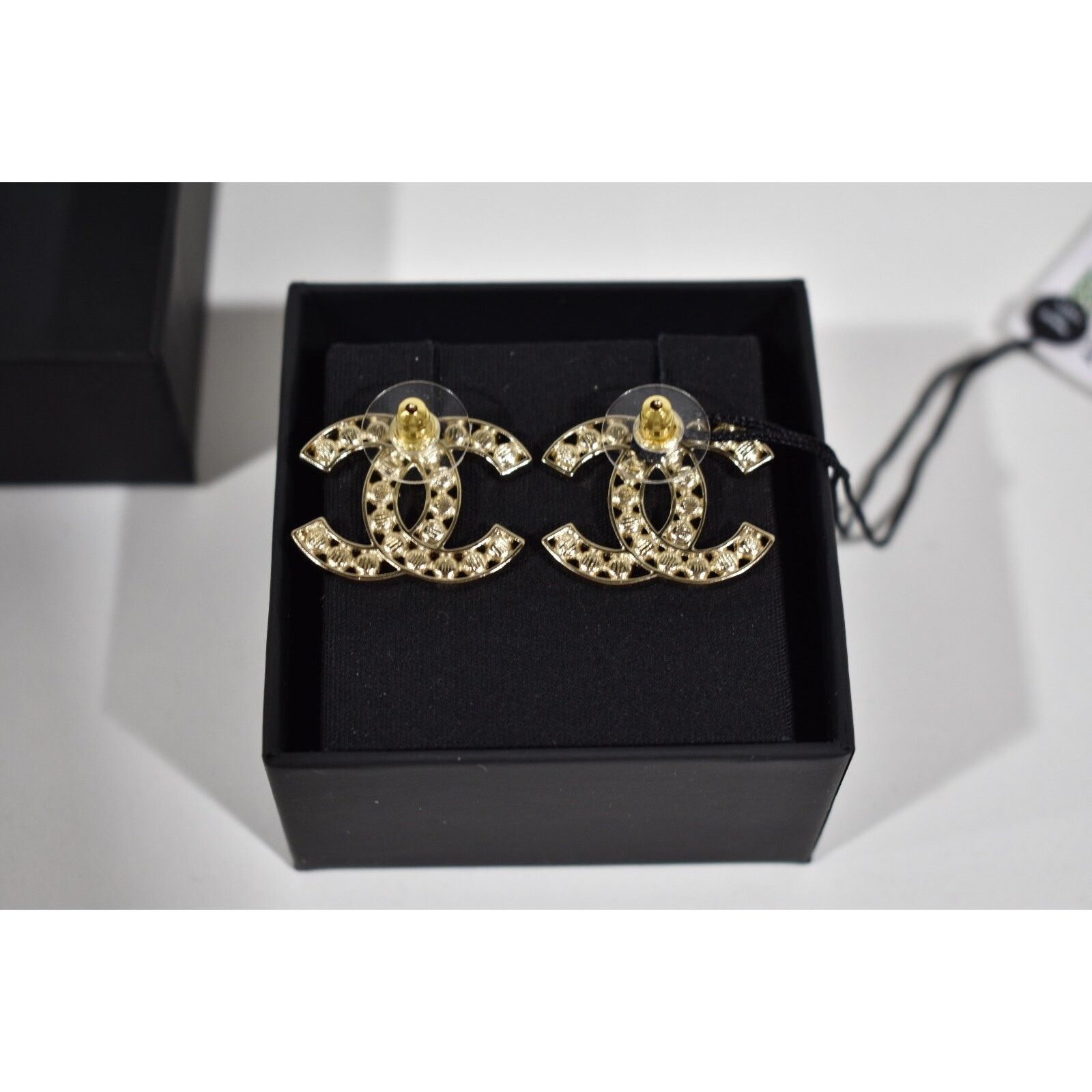 Chanel Chanel Gold Black Interlocking Drop Statement Stud Earrings Size ONE SIZE - 9 Thumbnail