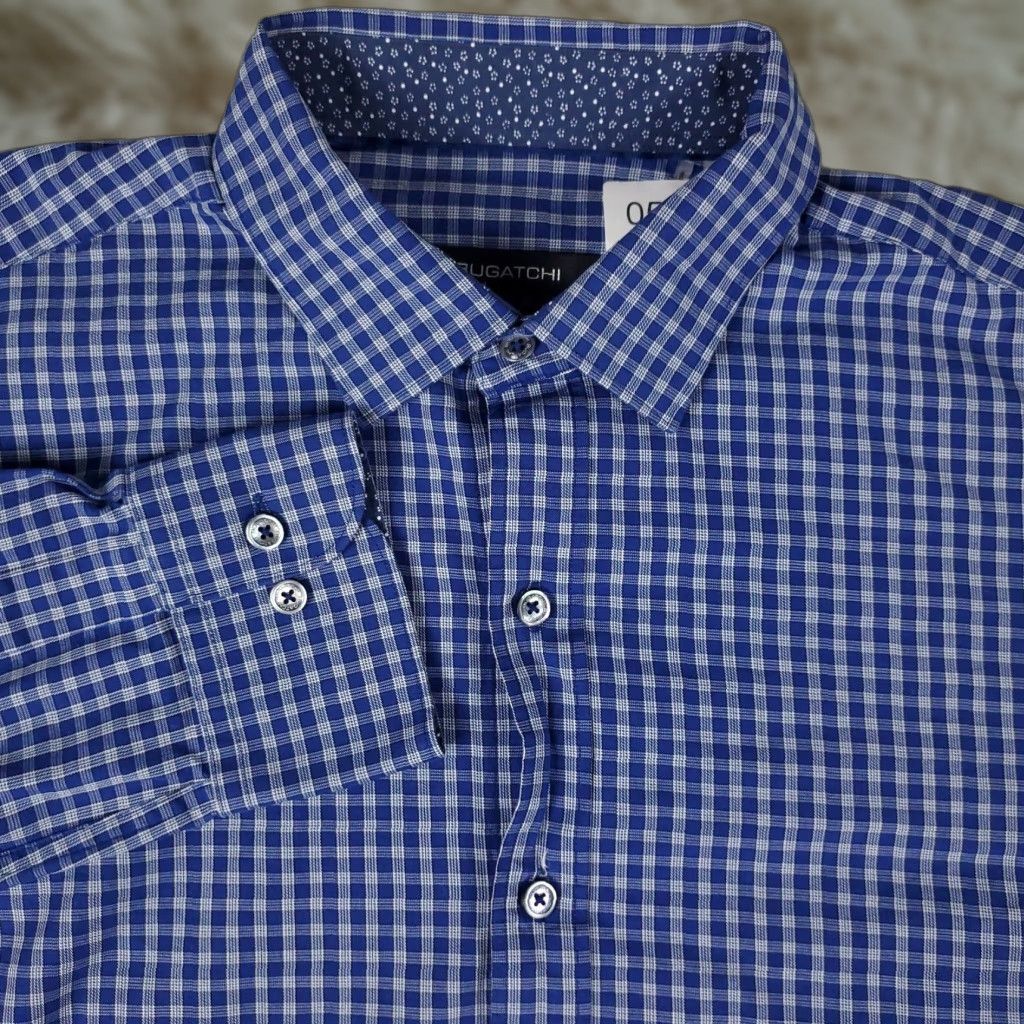 BUGATCHI Bugatchi Uomo Blue Plaid Button-Up Shirt Mens Medium Long Sleeve Casual Modern Size US M / EU 48-50 / 2 - 1 Thumbnail