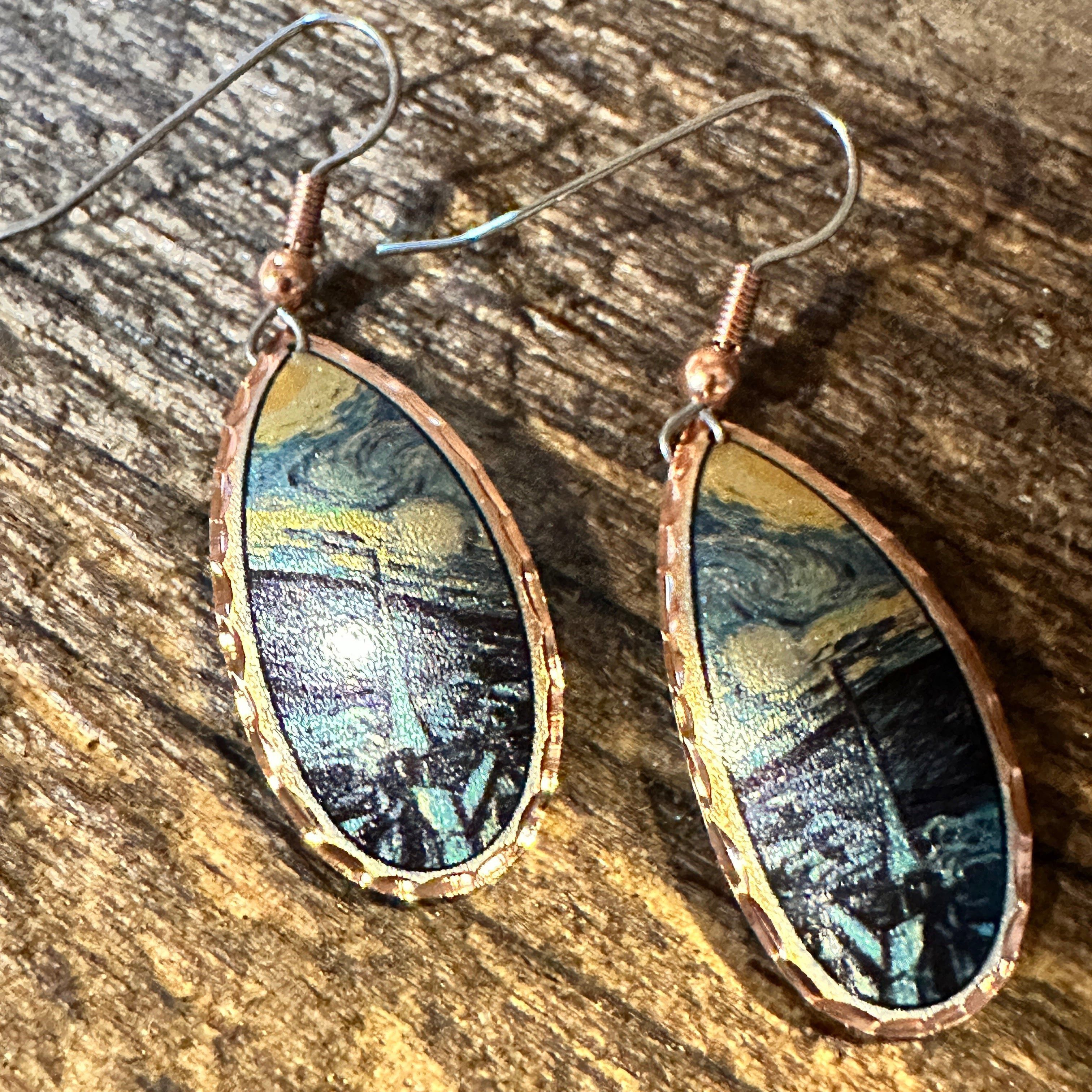 Other Handmade Boho Copper Earrings, Diamond Cut Van Gogh Starry N Size ONE SIZE - 4 Thumbnail