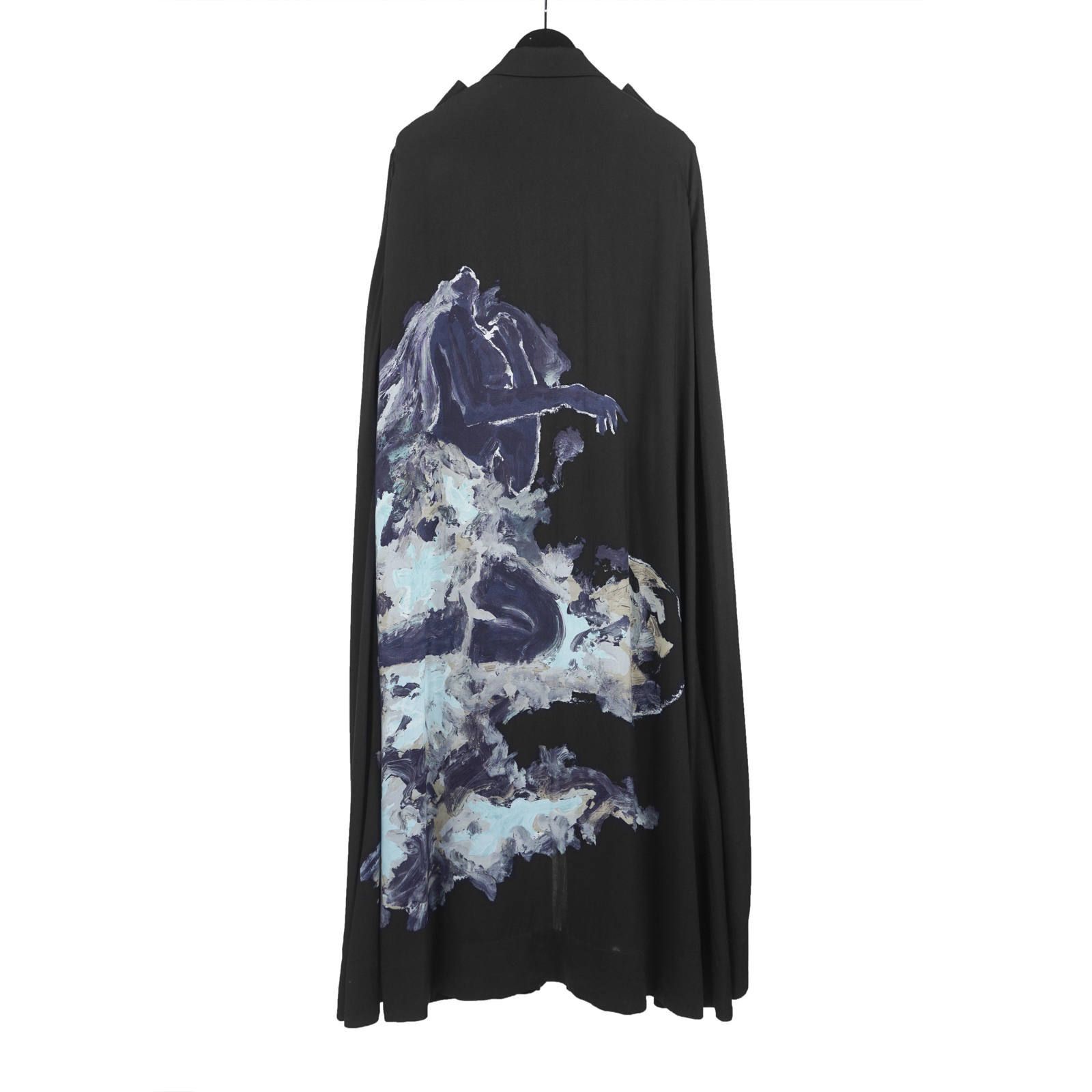 Yohji Yamamoto Yohji Yamamoto Pour Homme - Printed Rayon Cape Coat Size US S / EU 44-46 / 1 - 1 Thumbnail