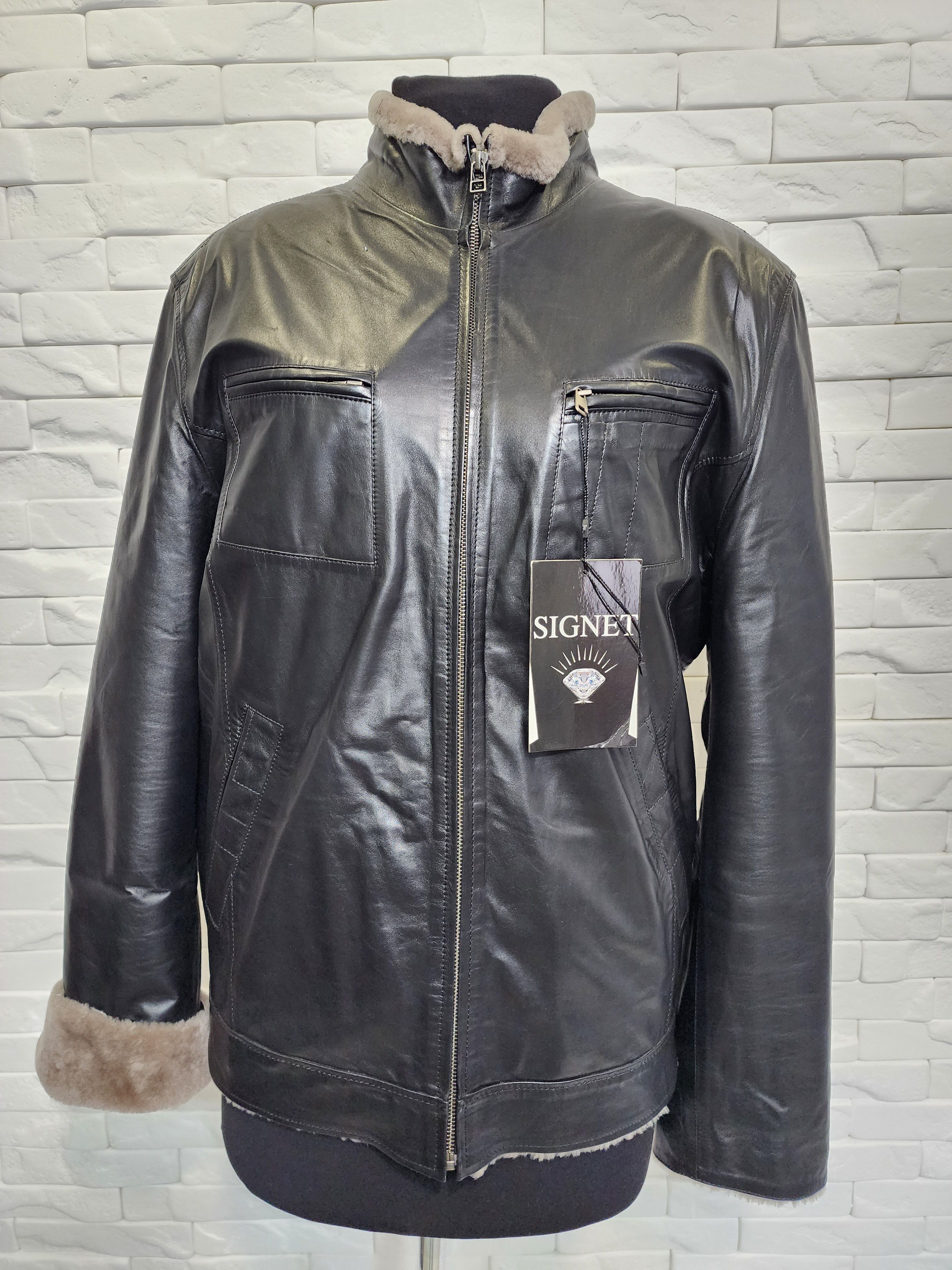 Genuine Leather Men's Black Leather Fur Jacket: Genuine Fur, Metal Zipper Size US L / EU 52-54 / 3 - 1 Thumbnail