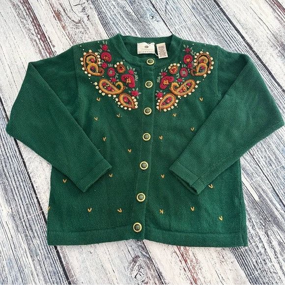 Worthington Vintage Worthington Green Cardigan with Fair Isle Floral Emb Size M / US 6-8 / IT 42-44 - 2 Thumbnail