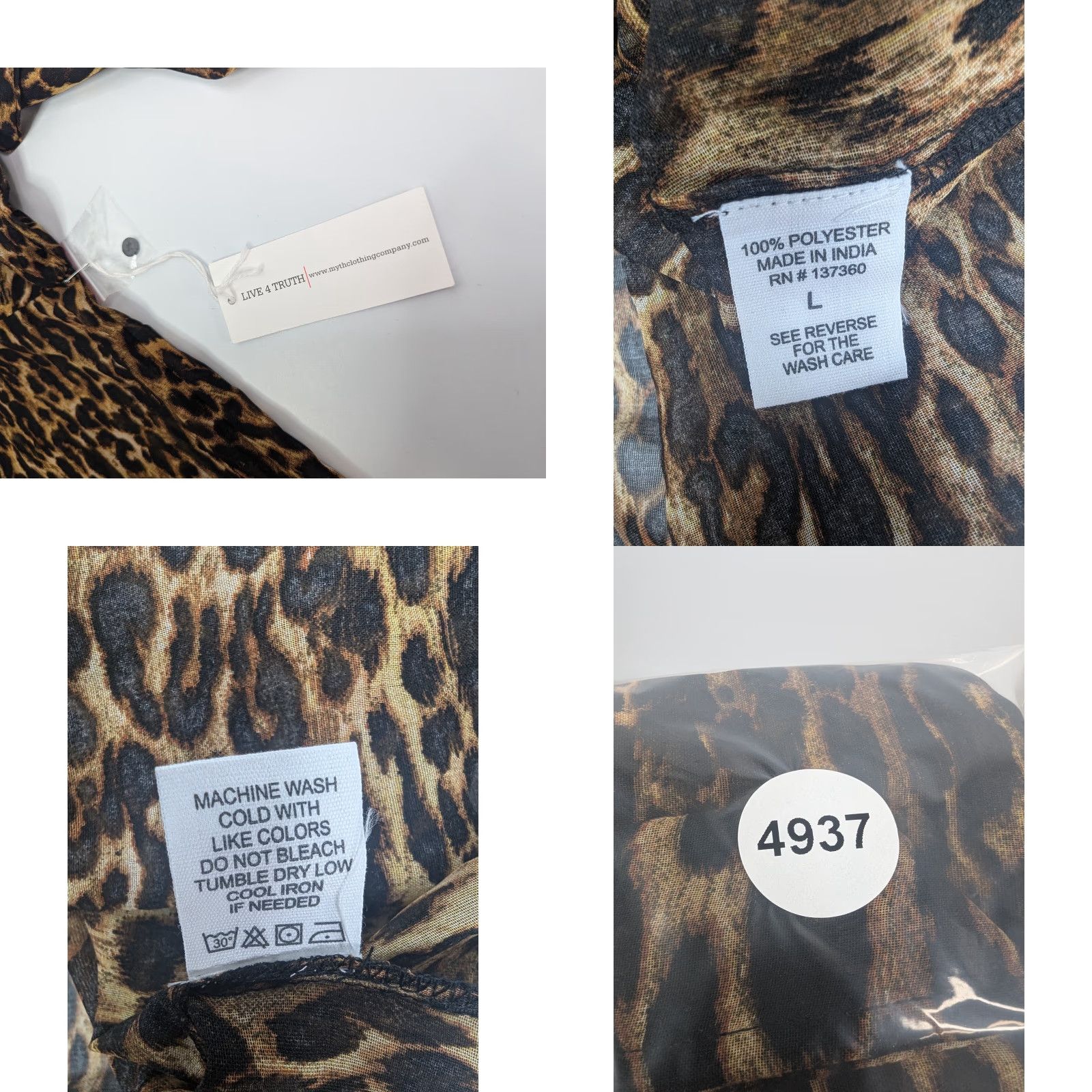 Vintage Live 4 Truth Shirt Women’s Large Leopard Print Button-Up Sheer Chiffon Blouse Size L / US 10 / IT 46 - 8 Thumbnail