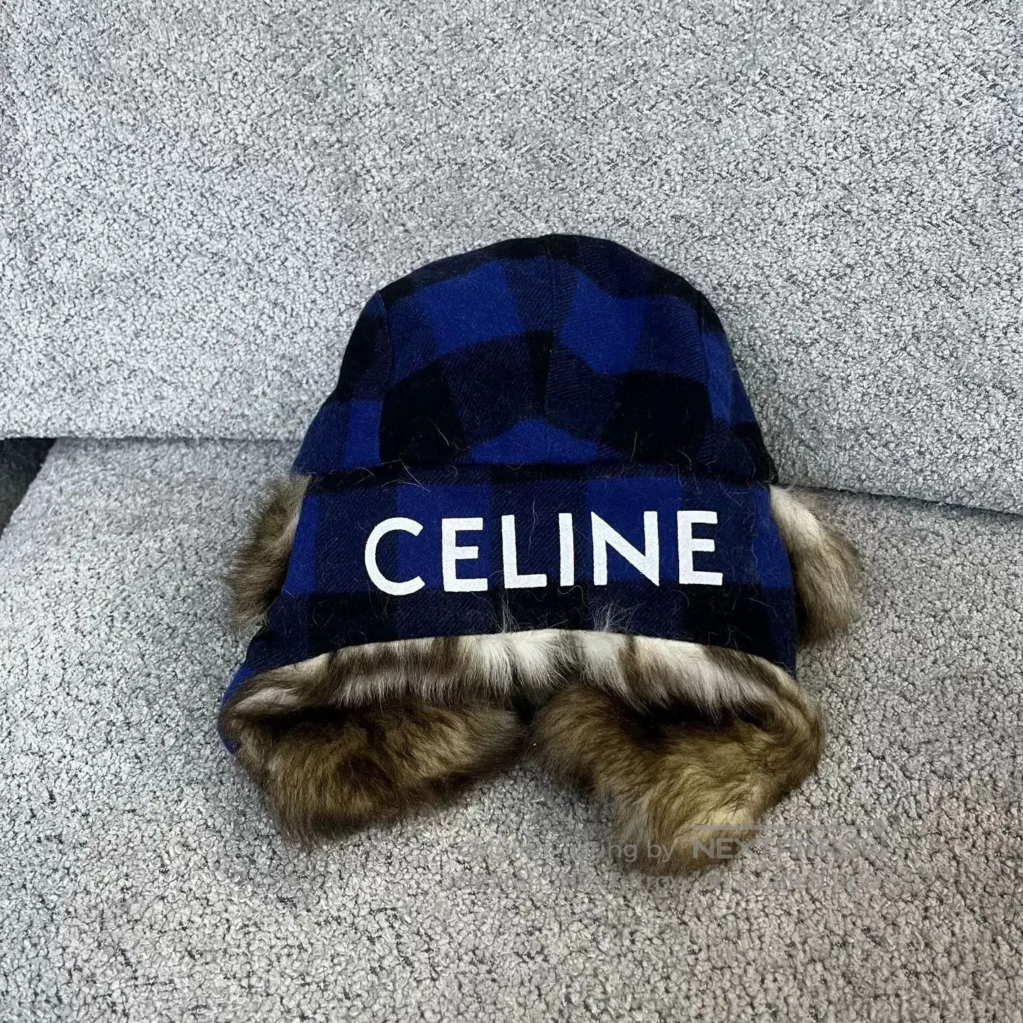 Celine Celine Latest Blue Plaid Print Hat. Size ONE SIZE - 2 Thumbnail
