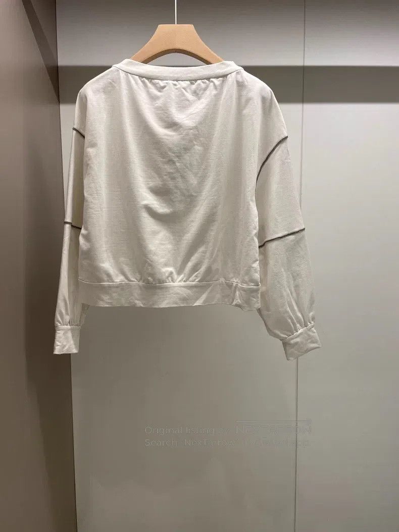 Brunello Cucinelli Brunello Cucinelli White Cotton Beaded Sweatshirt Size XS / US 0-2 / IT 36-38 - 2 Thumbnail