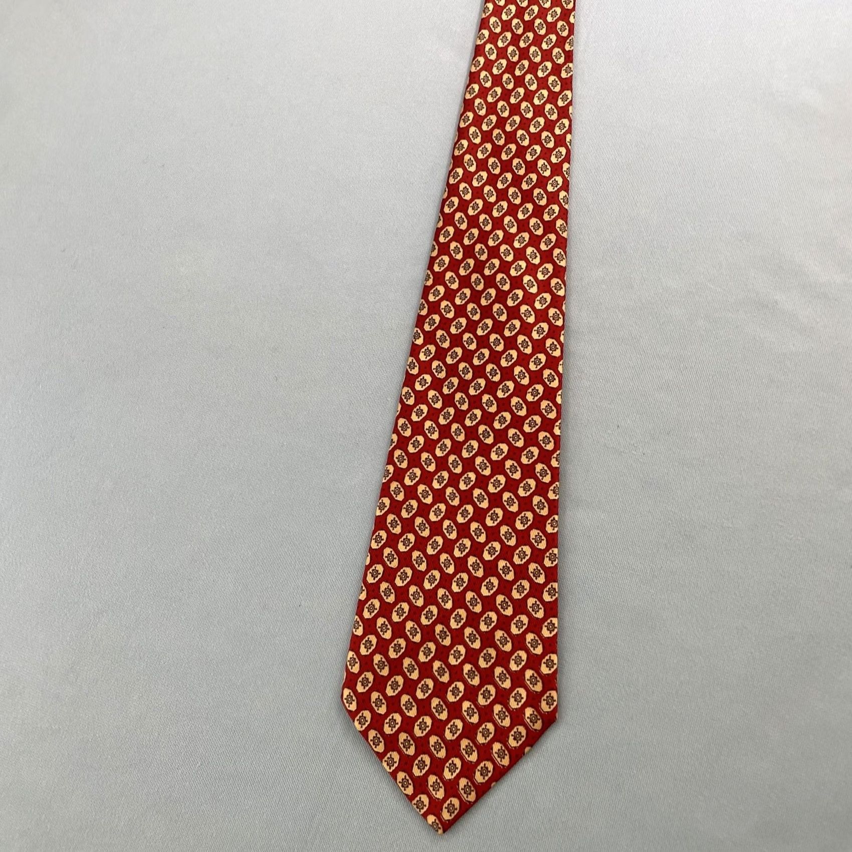 Arrow VINTAGE Arrow USA NeckTie Geometric Rockabilly Foulard Wide Swing Tie 4x50" Silk Rayon Red Orange Yellow One Size Men Tie Size ONE SIZE - 5 Thumbnail