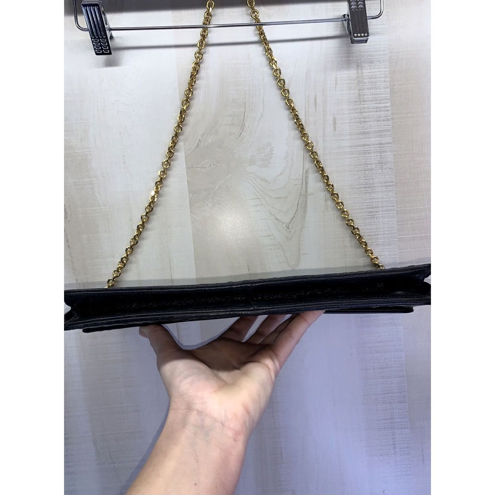 Neiman Marcus VINTAGE Neiman Marcus Women's Clutch Ostrich Leather Black Chain Clutch Small Bag Size ONE SIZE - 5 Thumbnail