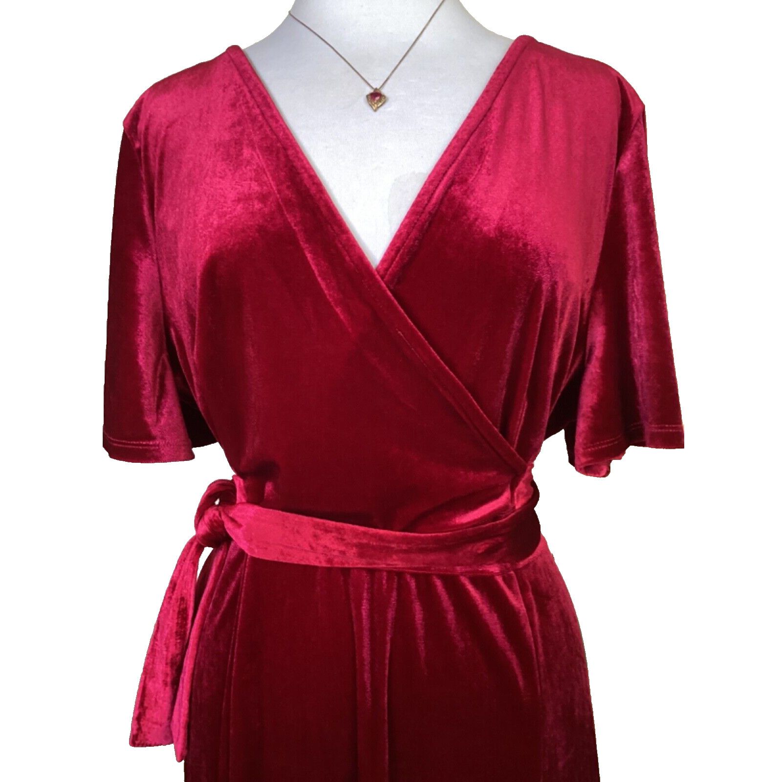 Other TACERA RED HOT VELVET V-NECK FAUX WRAP BELTED DRESS SZ PL Size L / US 10 / IT 46 - 2 Thumbnail