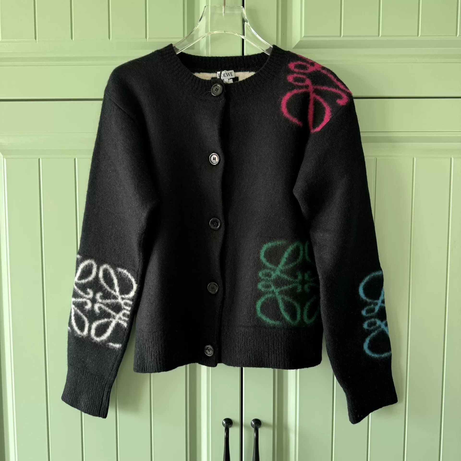 Loewe LOEWE Black Wool Cardigan with Logo Size S / US 4 / IT 40 - 1 Thumbnail