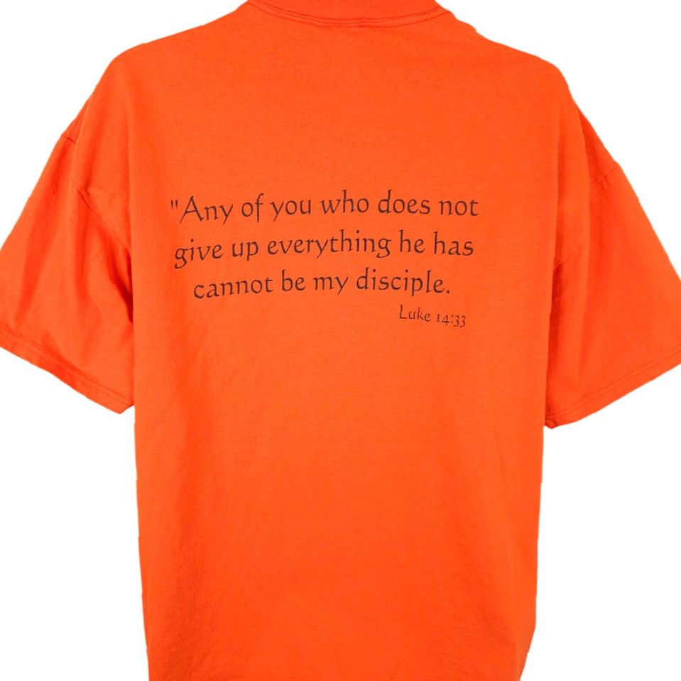 Hanes VINTAGE Hanes T Shirt Mens XL Orange 90s Xtreme Faith Bible Verse Luke Christian Crew Neck Short Sleeve Size US XL / EU 56 / 4 - 4 Thumbnail