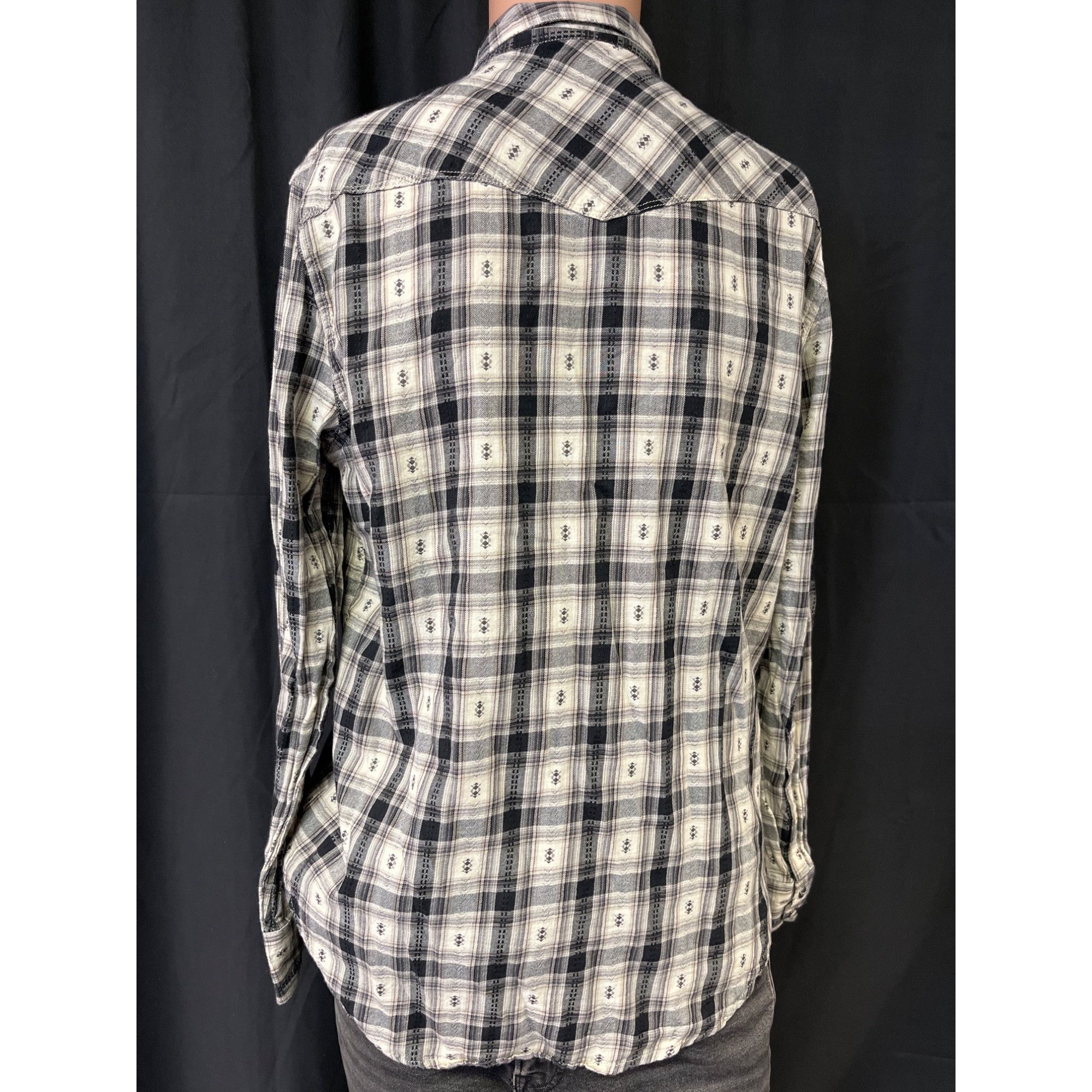 Lucky Brand Lucky Brand Men's Black Plaid Shirt/Pearl Snaps Sz M SKU 466 Size US M / EU 48-50 / 2 - 2 Thumbnail
