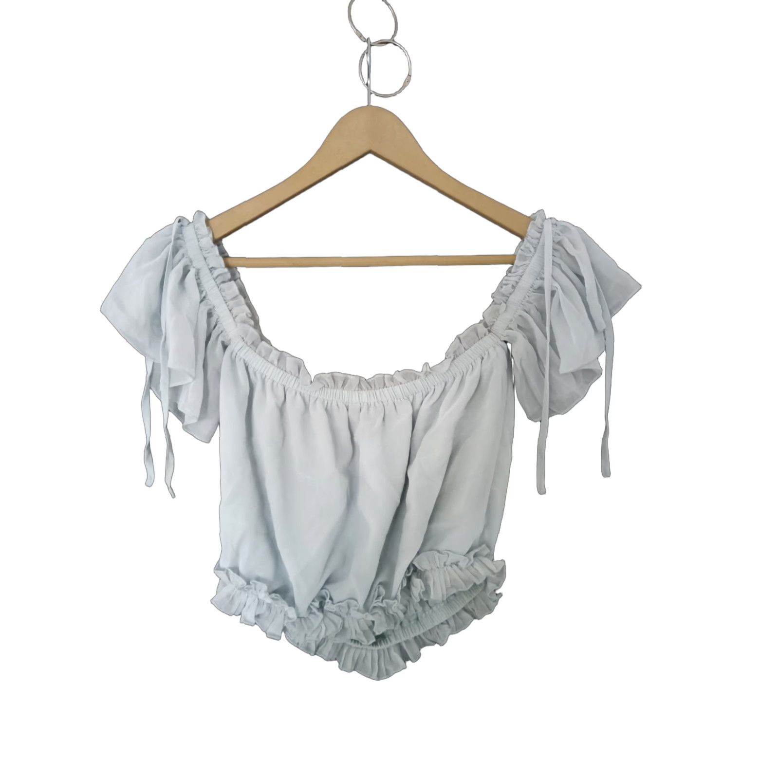 Forever 21 Forever 21 Ruffle Crop Top Women's Gray M Cropped Shirt Off Shoulder Vintage Casual Cotton Blend Black? Size M / US 6-8 / IT 42-44 - 1 Thumbnail