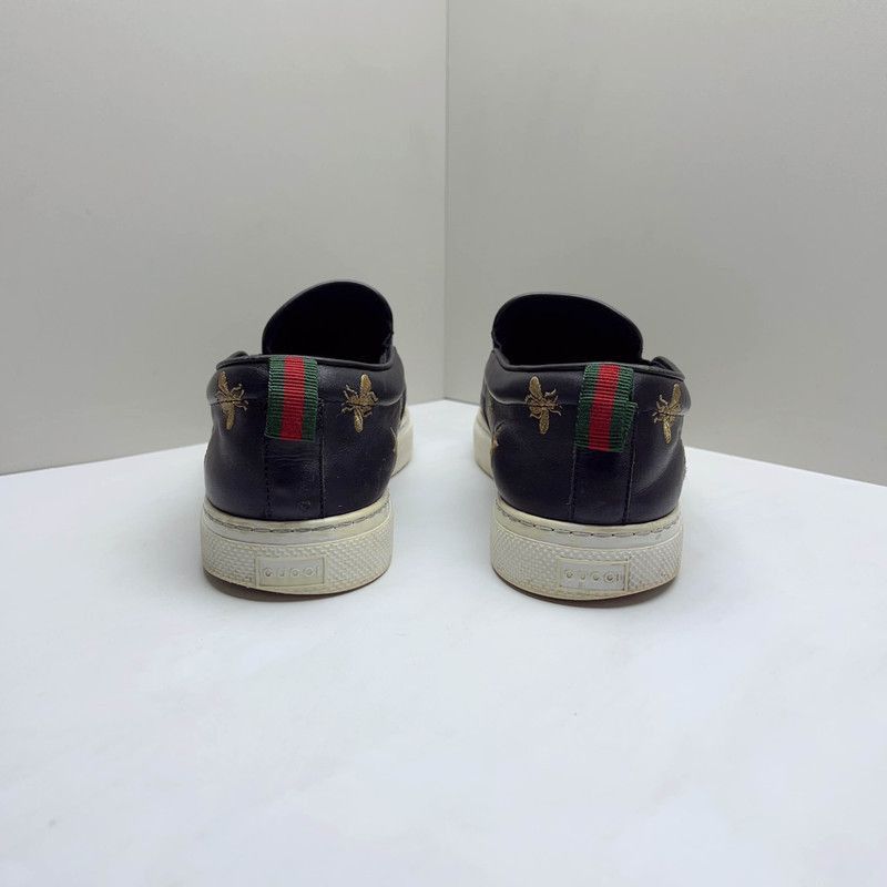 Gucci Gucci Black Leather Bee Embroidered Slip-On Sneakers -2508 Size US 9.5 / EU 42-43 - 3 Thumbnail