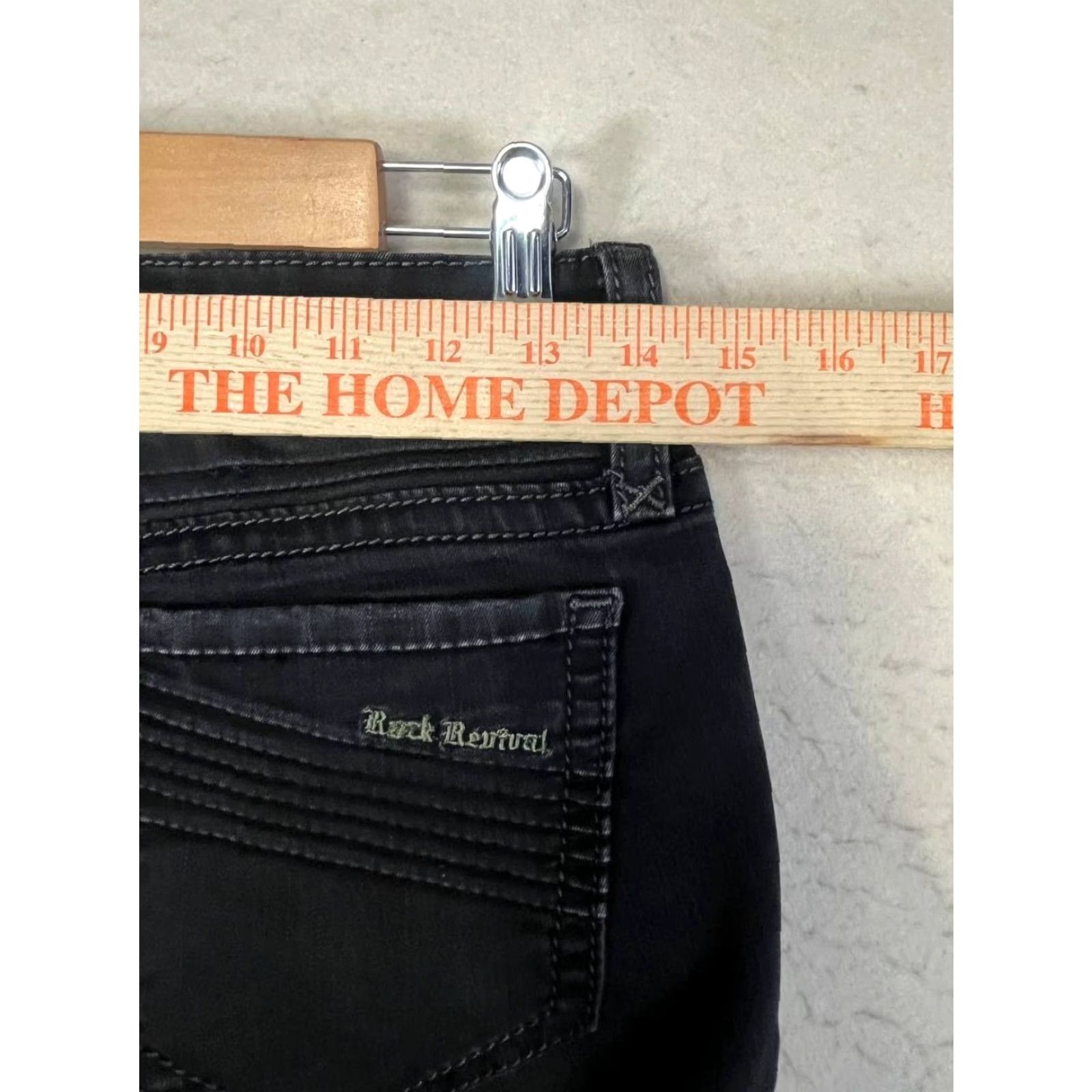 Vintage Rock Revival Jeans Sherry Easy Skinny Sz 27 Low Rise Rhinestone Embroidered Black Denim 5-Pocket Womens Size 27" / US 4 / IT 40 - 3 Thumbnail